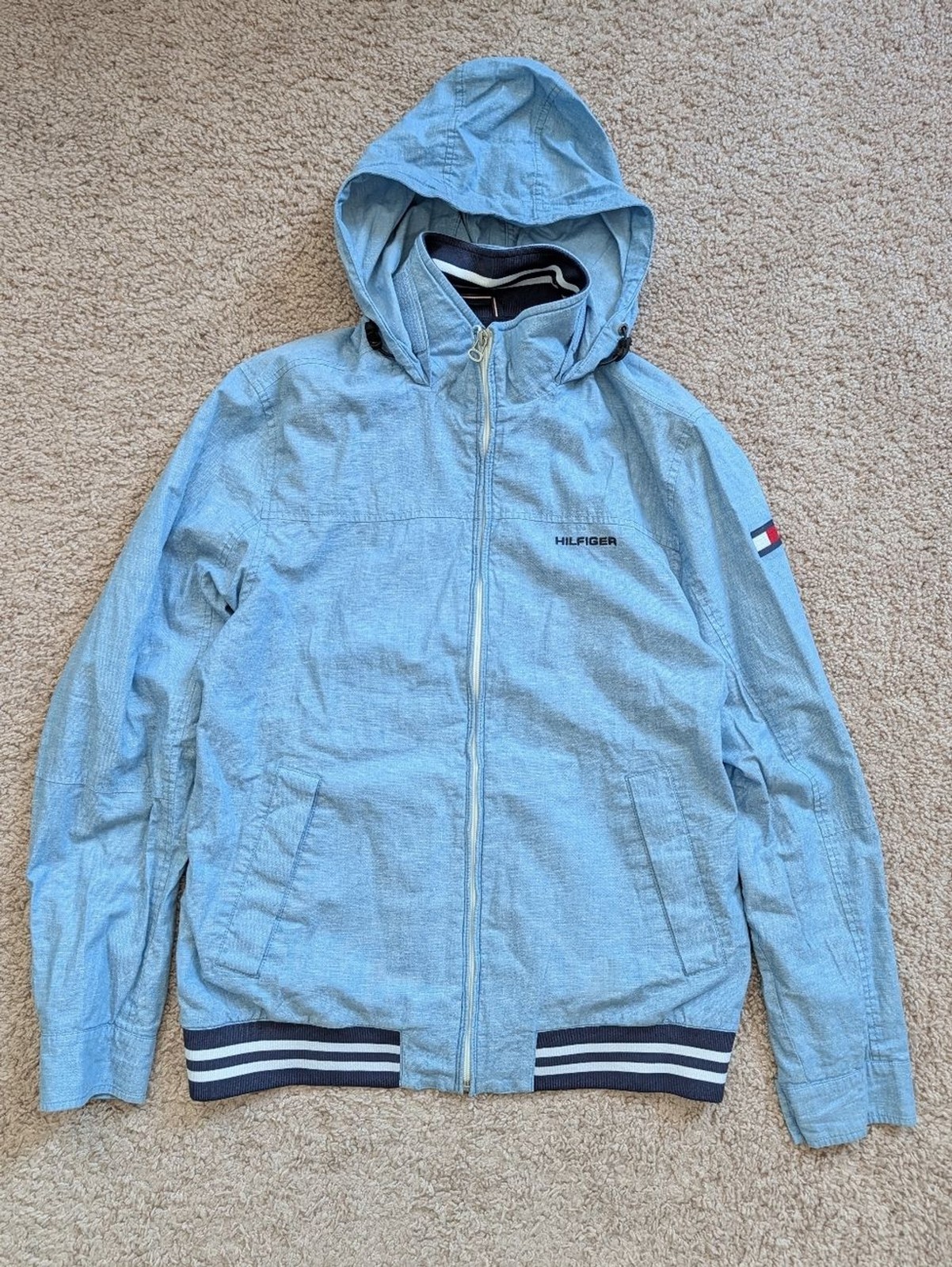 Tommy Hilfiger Mens Light Blue Regatta Linen Blend Zip Up Jacket Size Medium