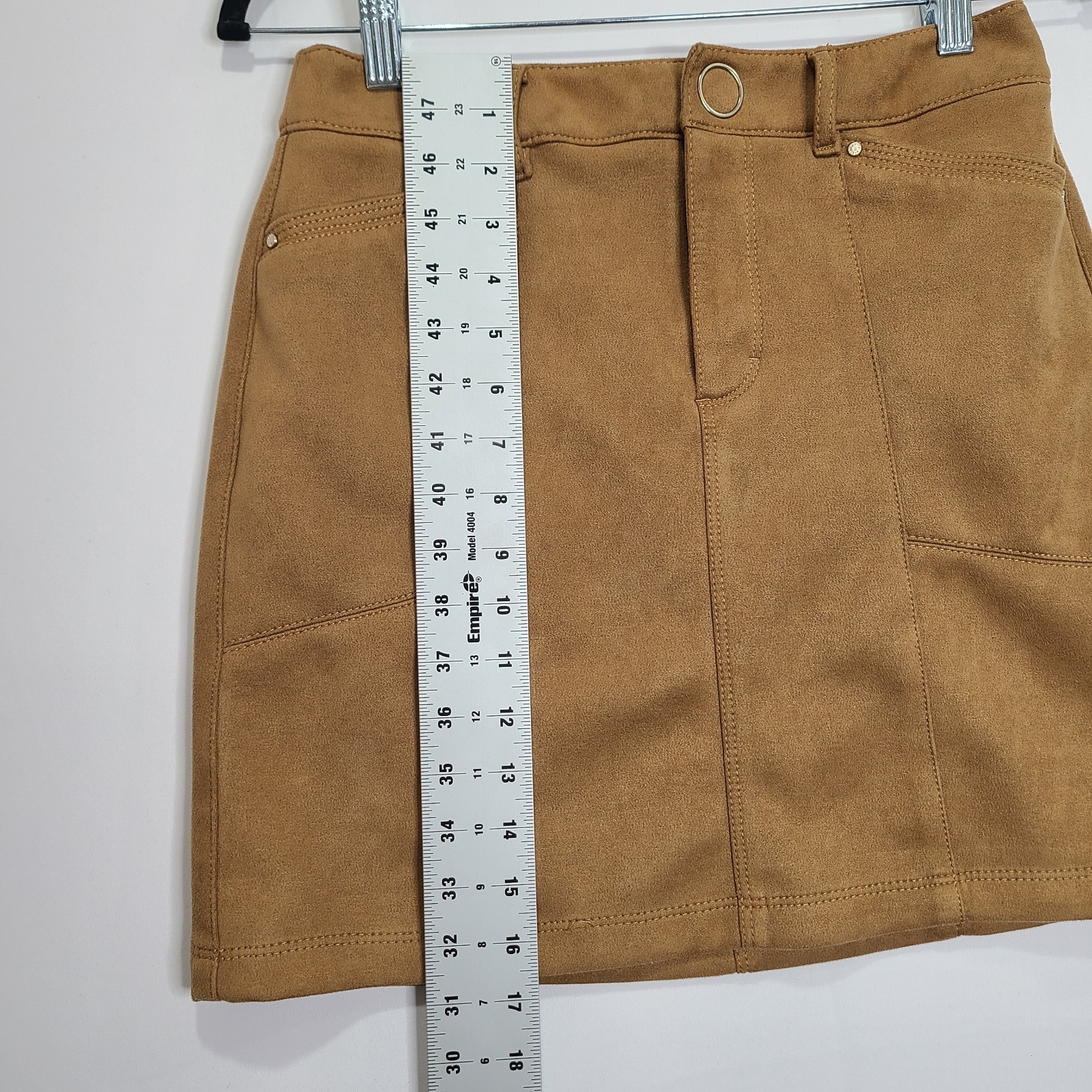 WHBM Brown Faux Suede Stretchy Snap Button Zip Mini Skirt Sz 4