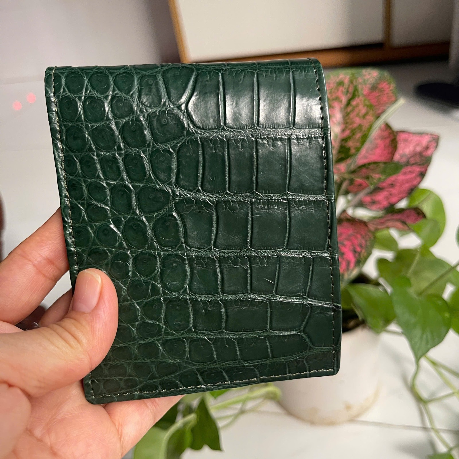 Green 100% Real Genuine EXOTIC Leather Skin Men’s Bifold Wallet,Cardholder