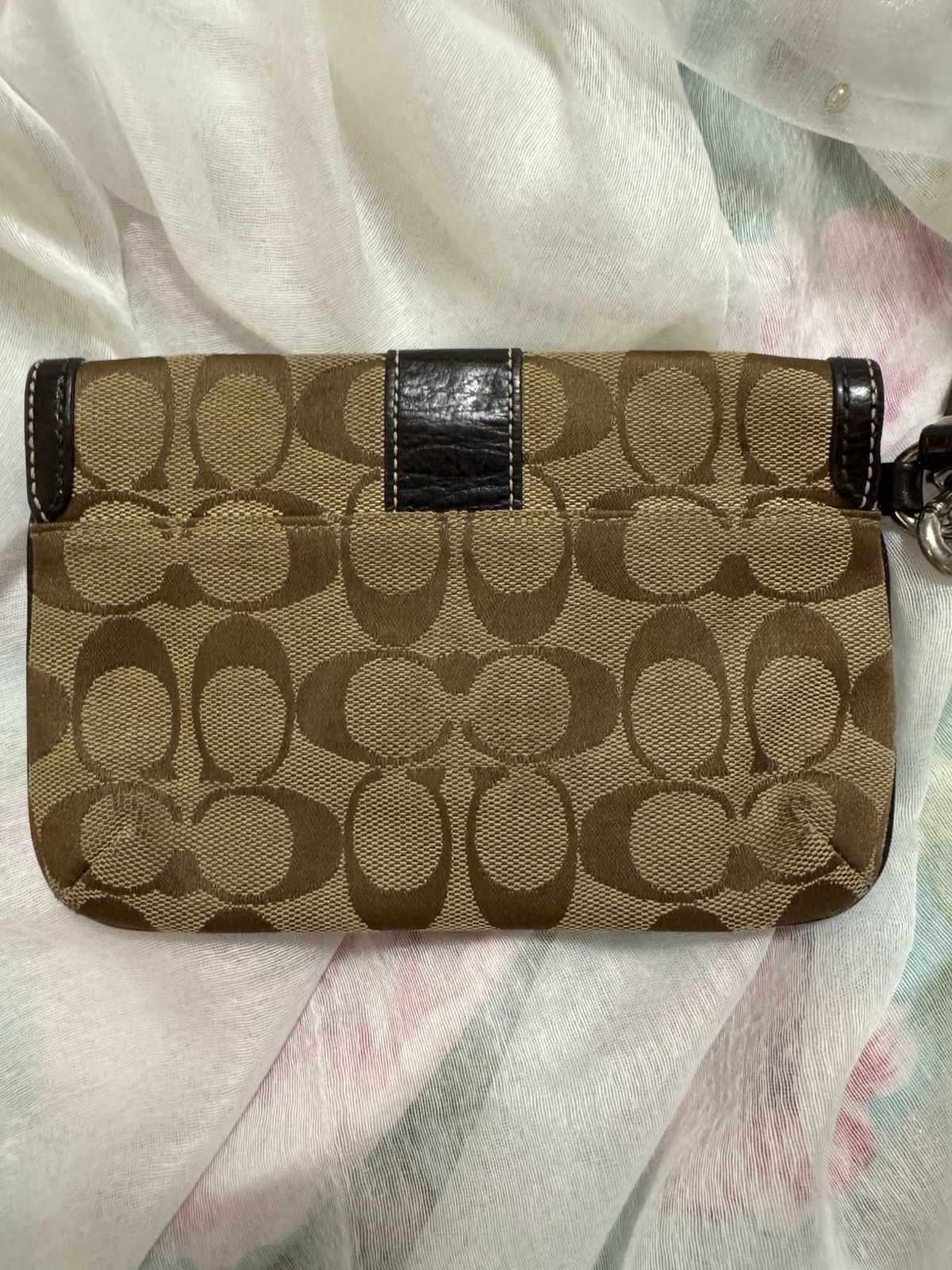 COACH Purse Wristlet Clutch Deep Brown Canvas CC Monogram Small New