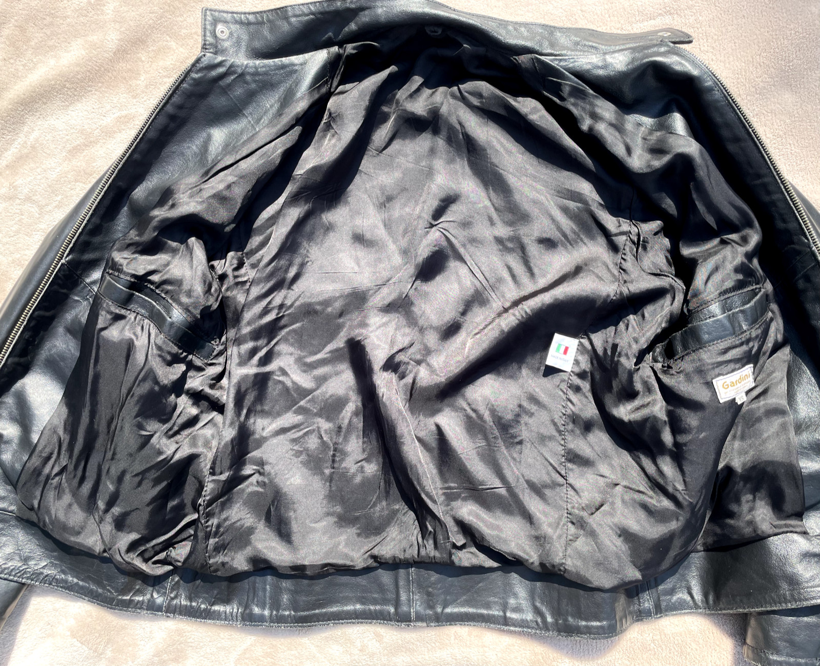 Vintage Vera Pelle Gardini Men’s Black Leather Jacket Zip Made In Italy size XS