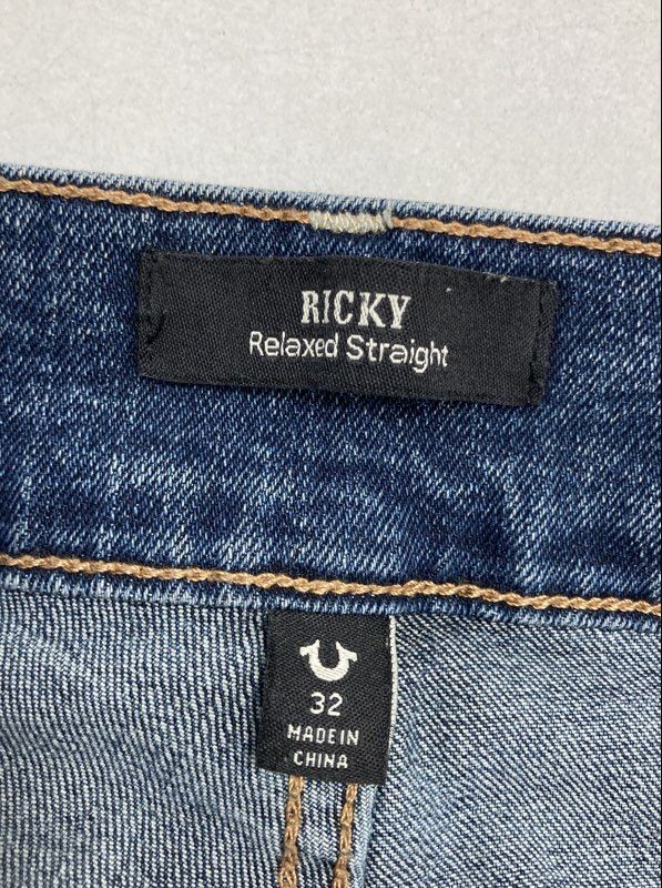 True Religion Men’s Ricky Relaxed Straight Blue Stretch Denim Jeans Sz 32