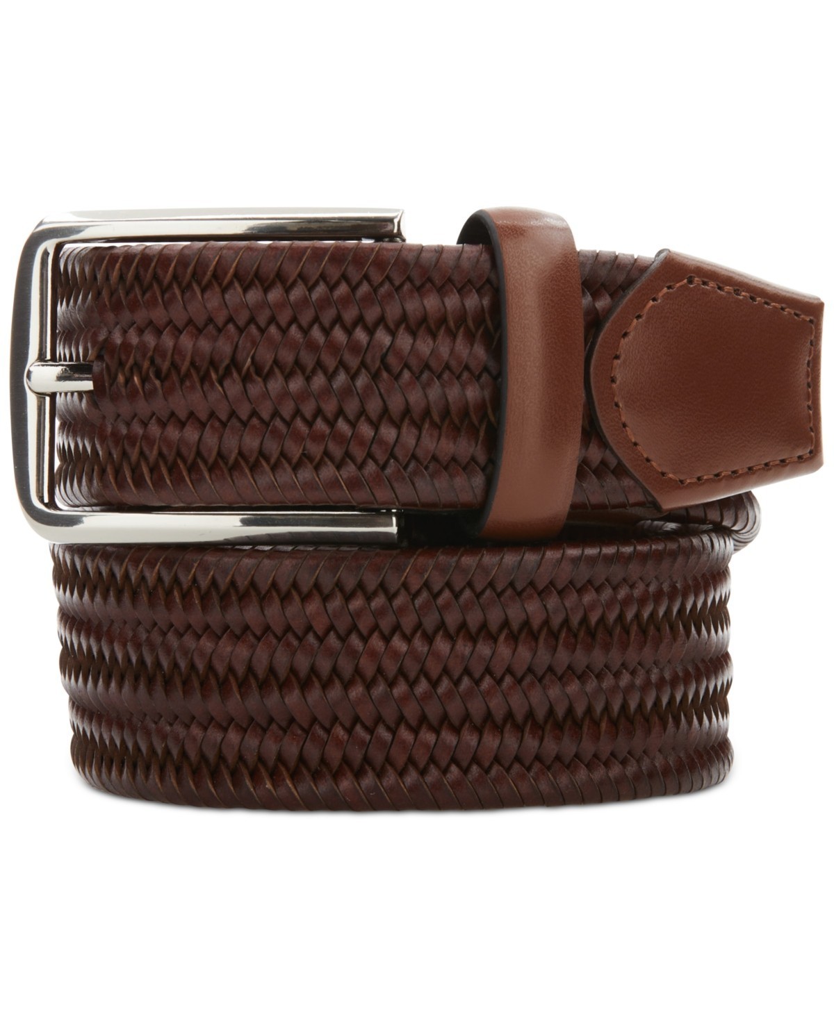 Perry Ellis Portfolio E4819 Men’s Stretch Braided Belt Brown Size S (30-32)