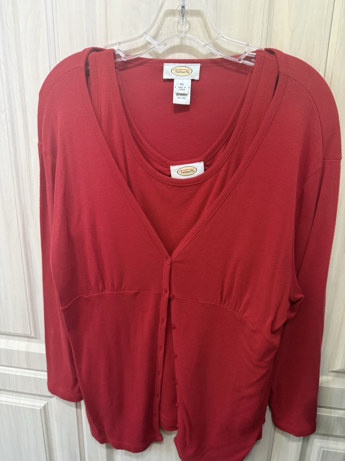Talbots Women’s XL Red Solid Knit V-Neck Long Sleeve Button-Front Cardigan