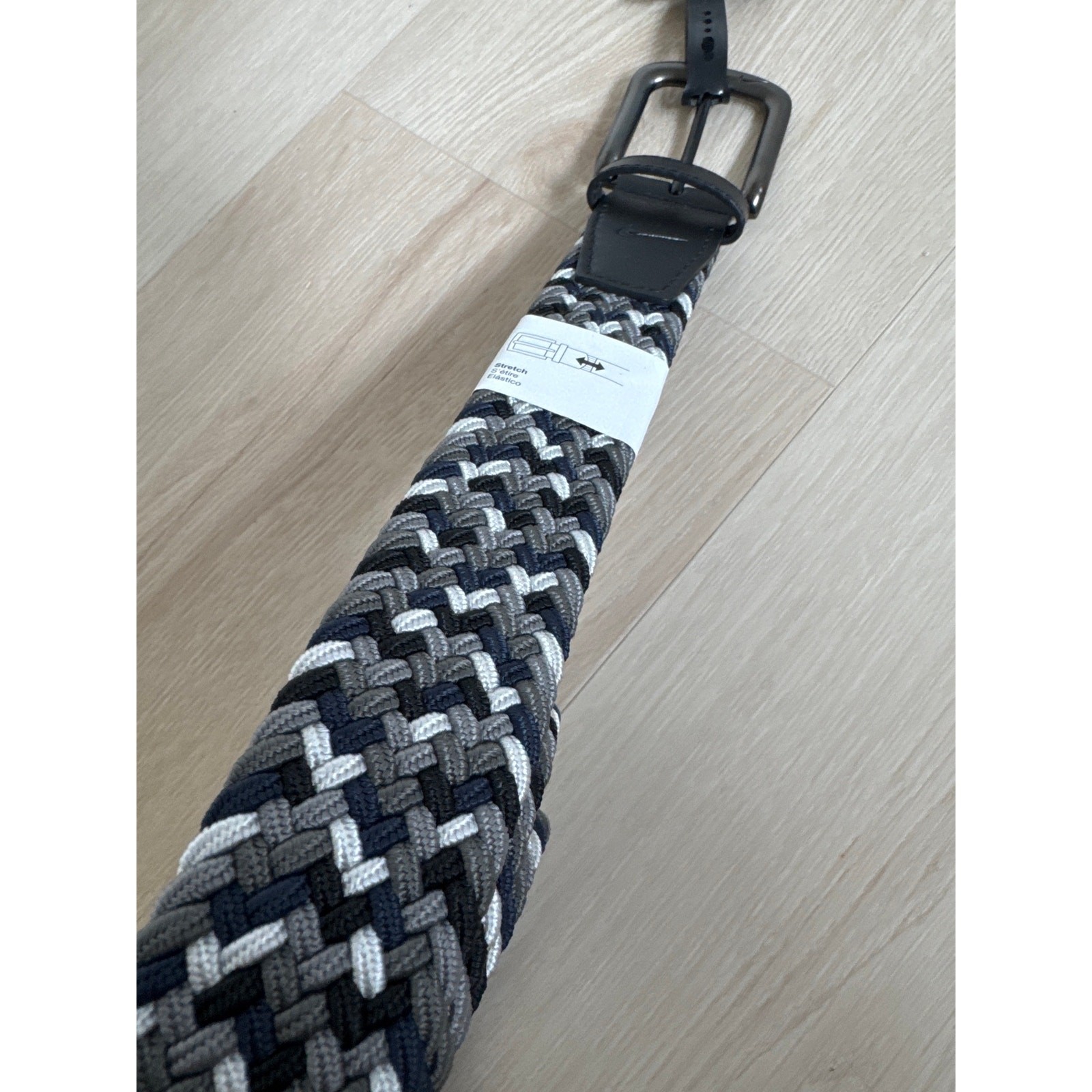 Nike Belt Mens Medium 34-36 Grey Navy White Braided Stretch Woven Golf NWT