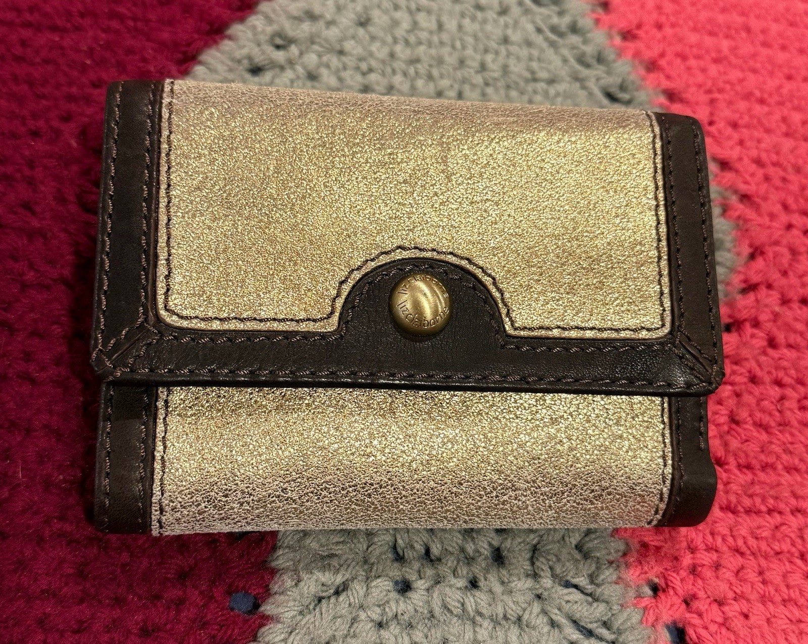 Liz Claiborne Wallet trifold Gold and Brown credit card w/extra, zipper, coin