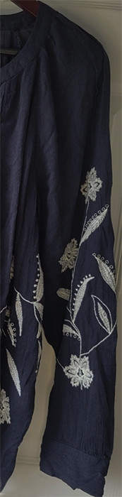 NWT! J JILL NAVY BLUE EMBROIDERED WHITE FLORAL PLEAT PINTUCK SHIRT TUNIC TOP XL