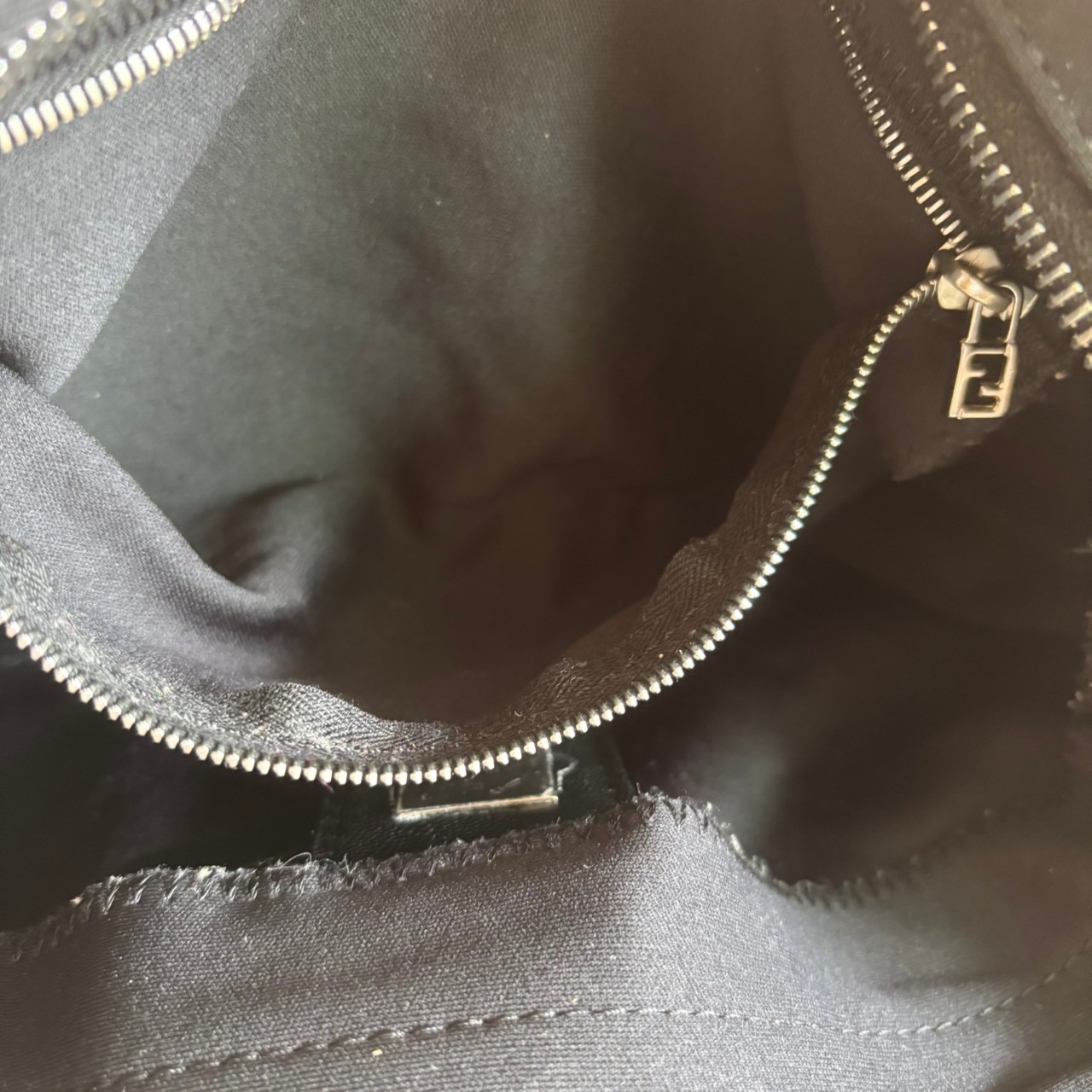 FENDI Mamma Baguette FF Nylon Shoulder Bag Black