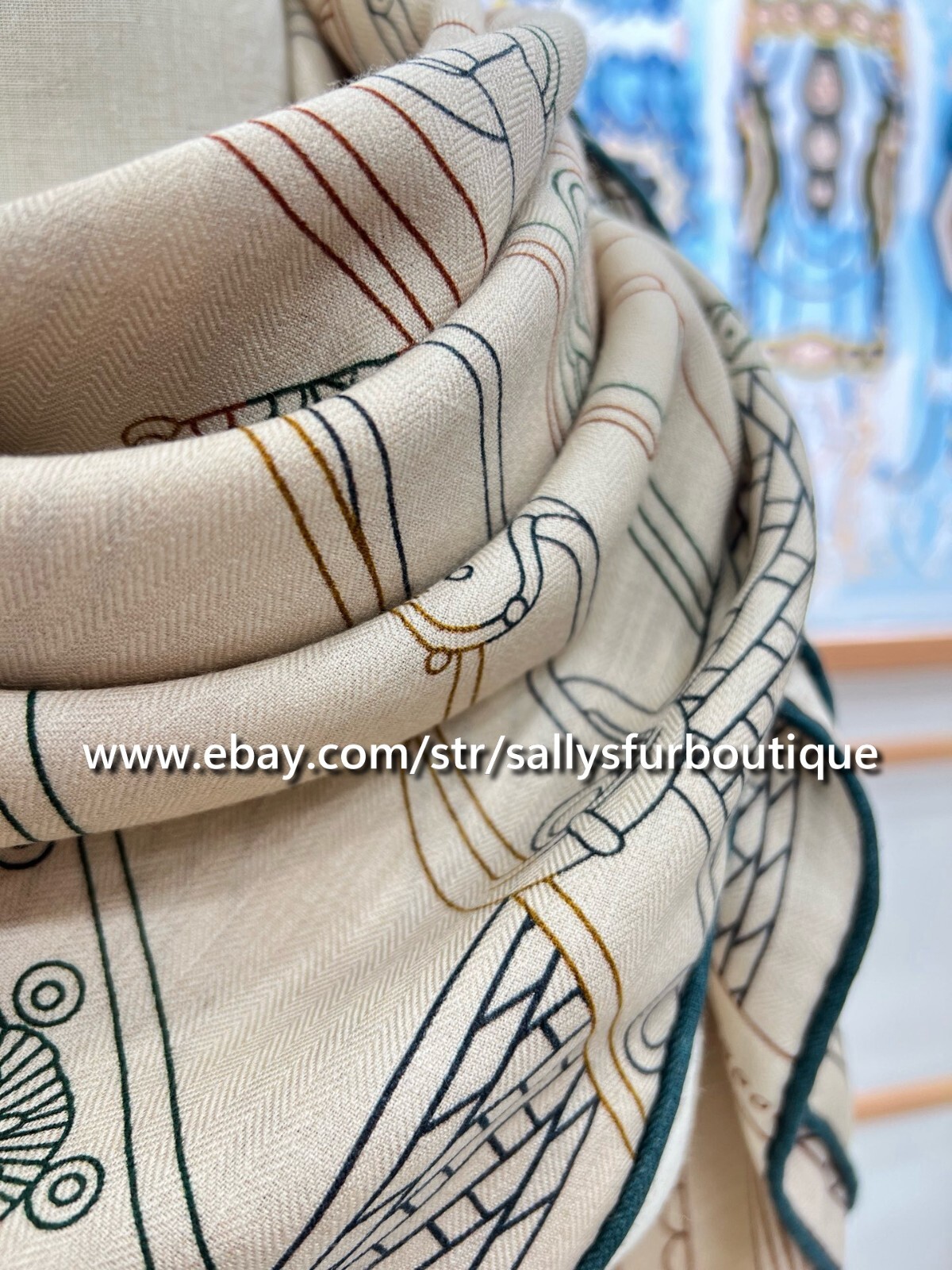 2025 Sally 75% Cashmere 25% silk Stole Saddle Chain Print 2 Face Scarf Shawl 53″