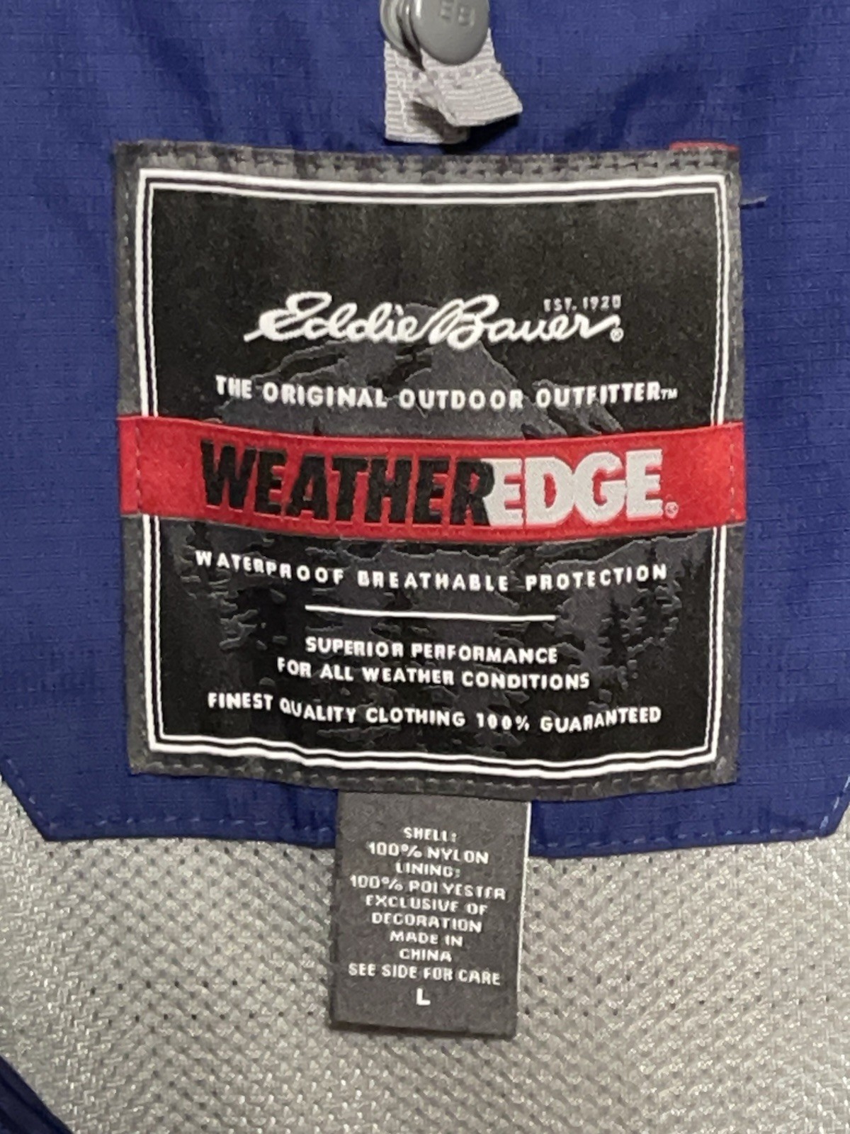 Eddie Bauer Jacket Men L Windbreaker Ripstop Outdoor Weatheredge Hood Rain Coat