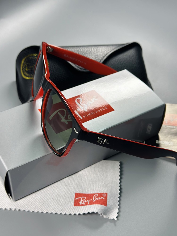 Ray-Ban Wayfarer RB2140 Black Red Edition Sunglasses Green Lenses & Accessories