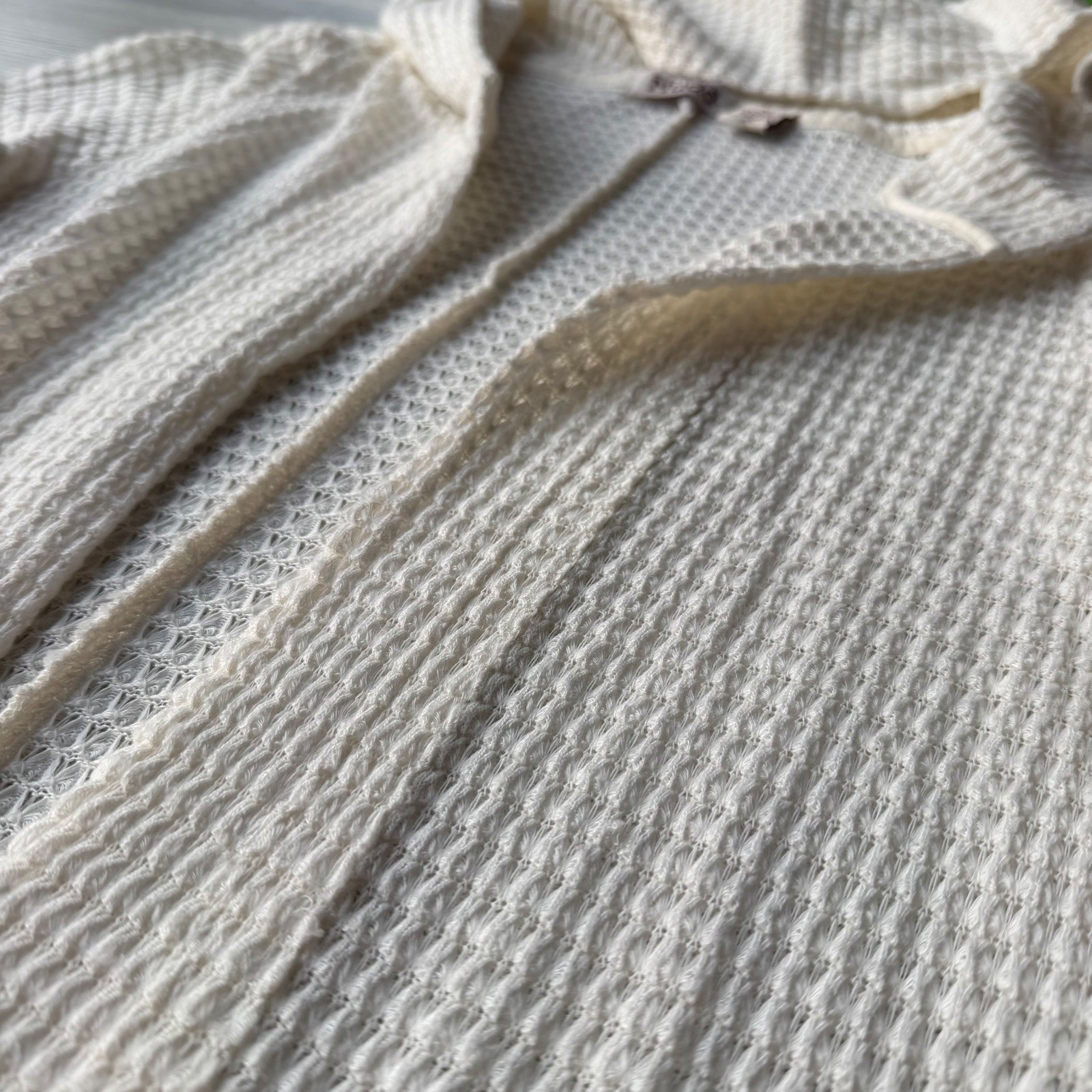 Mudd Waffle Knit Hooded Cardigan Cream Open Front Sweater Granola Girl Boho M
