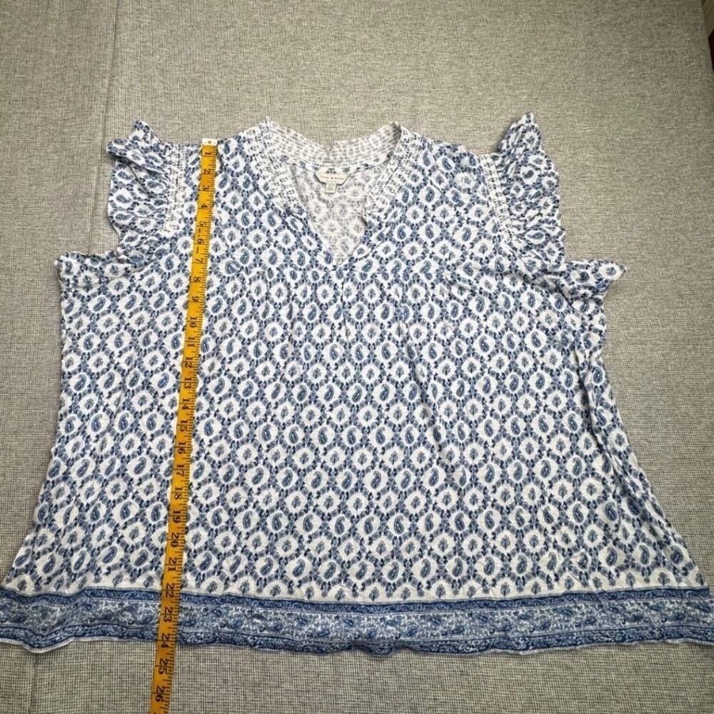 Lucky Brand Blue Paisley V-Neck Flutter Sleeves Boho Blouse EUC sz 1X/16