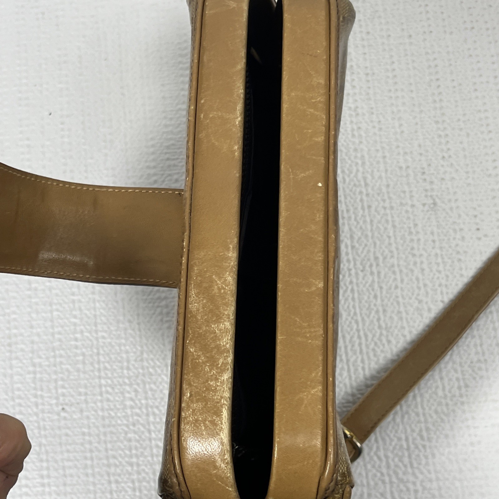 VTG CELINE Paris Macadam Monogram Leather Crossbody Bag Brown Trim