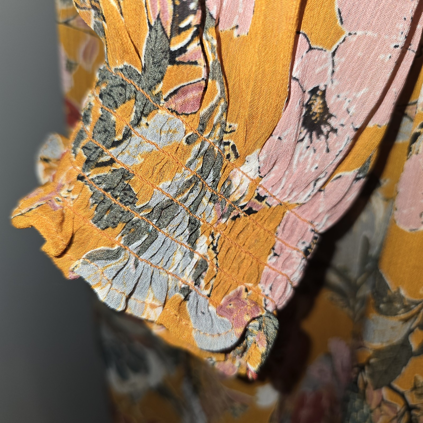 Kate And Sam Maxi Dress Orange Floral Sheer Sleeves Lined Sz L Feminine…