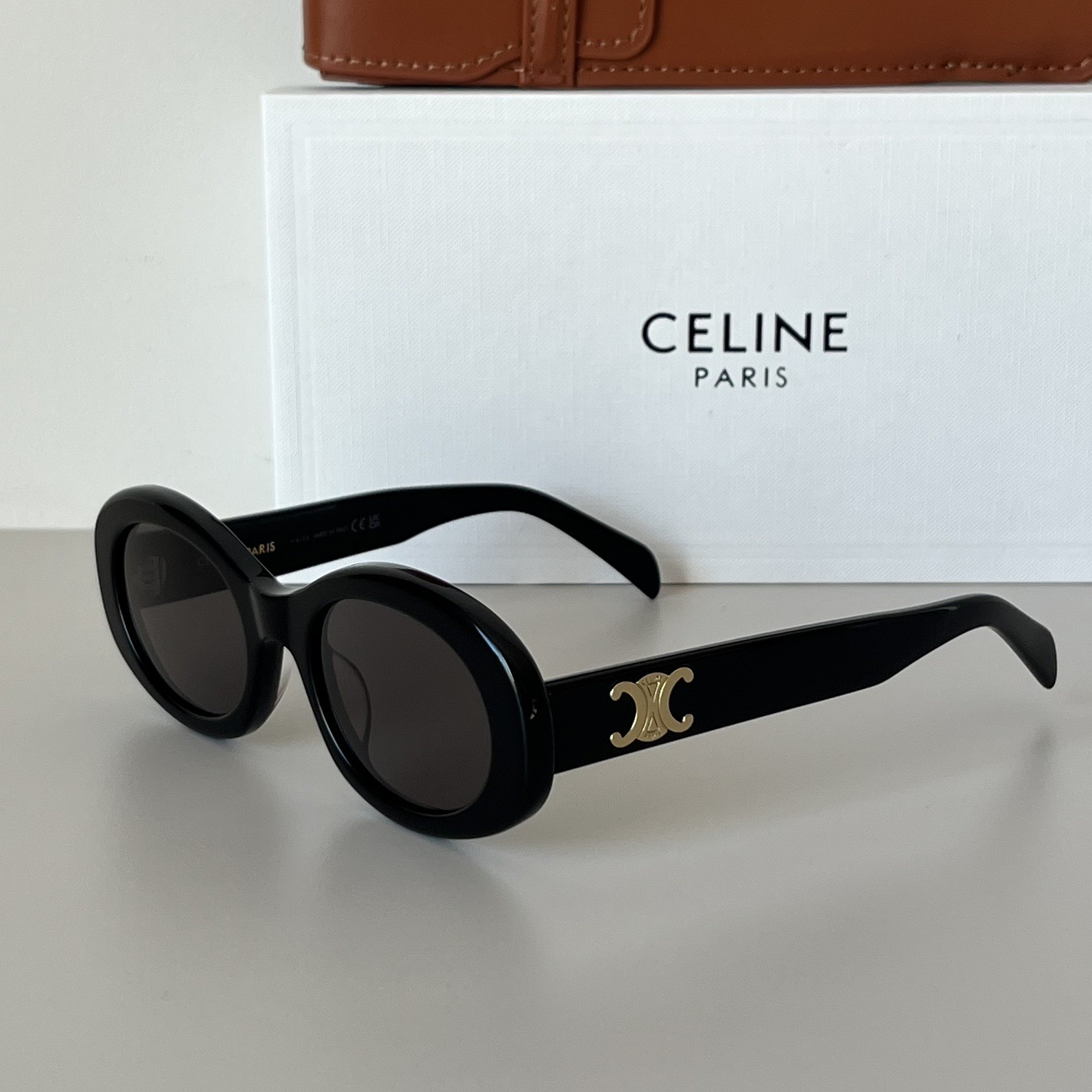 Celine CL40194 Triomphe Oval Shiny Black Sunglasses