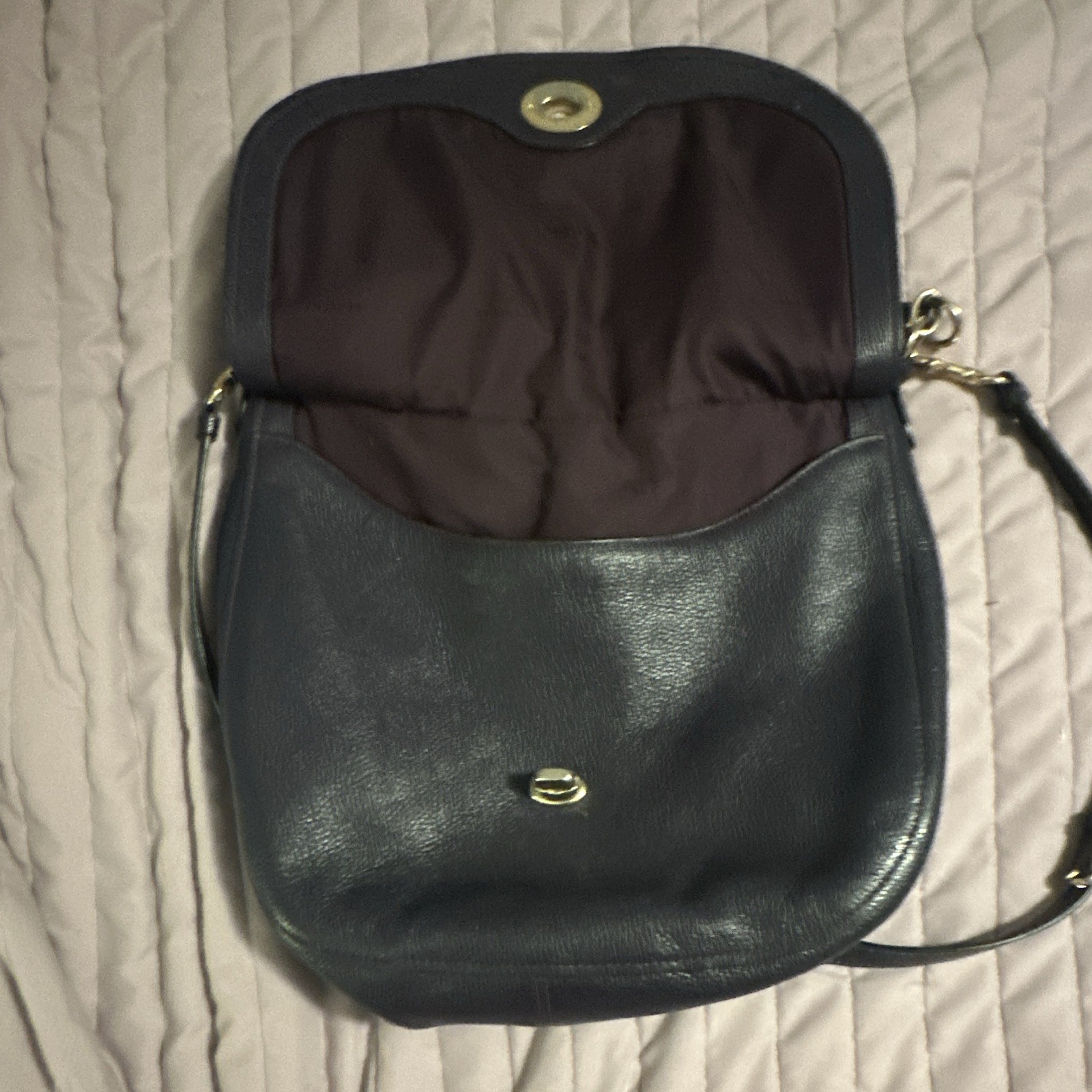 Coach dark purple Pebbled Shoulder Bag Turn Lock Zip Top Detach Strap Gold HW