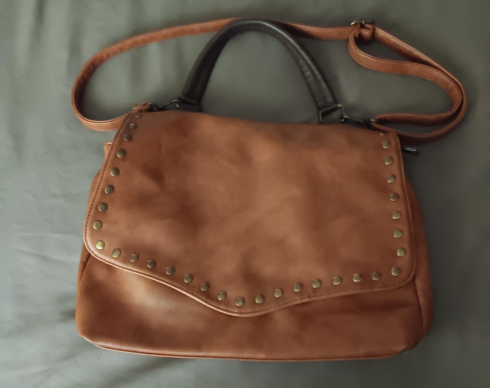 Women’s Faux Leather Brown Crossbody Bag with brass stud boarder Boho Chic
