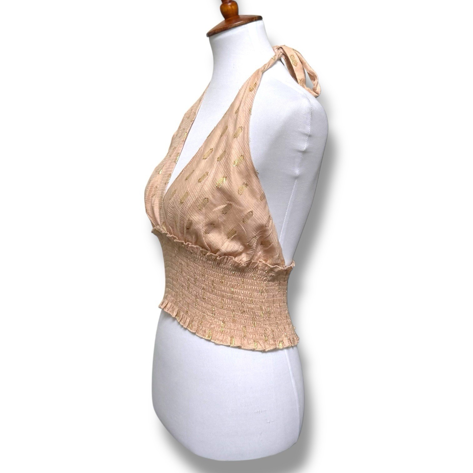 NWOT Surf Gypsy Sleeveless Smocked Halter Neck Cropped Top Beige Women’s Size M