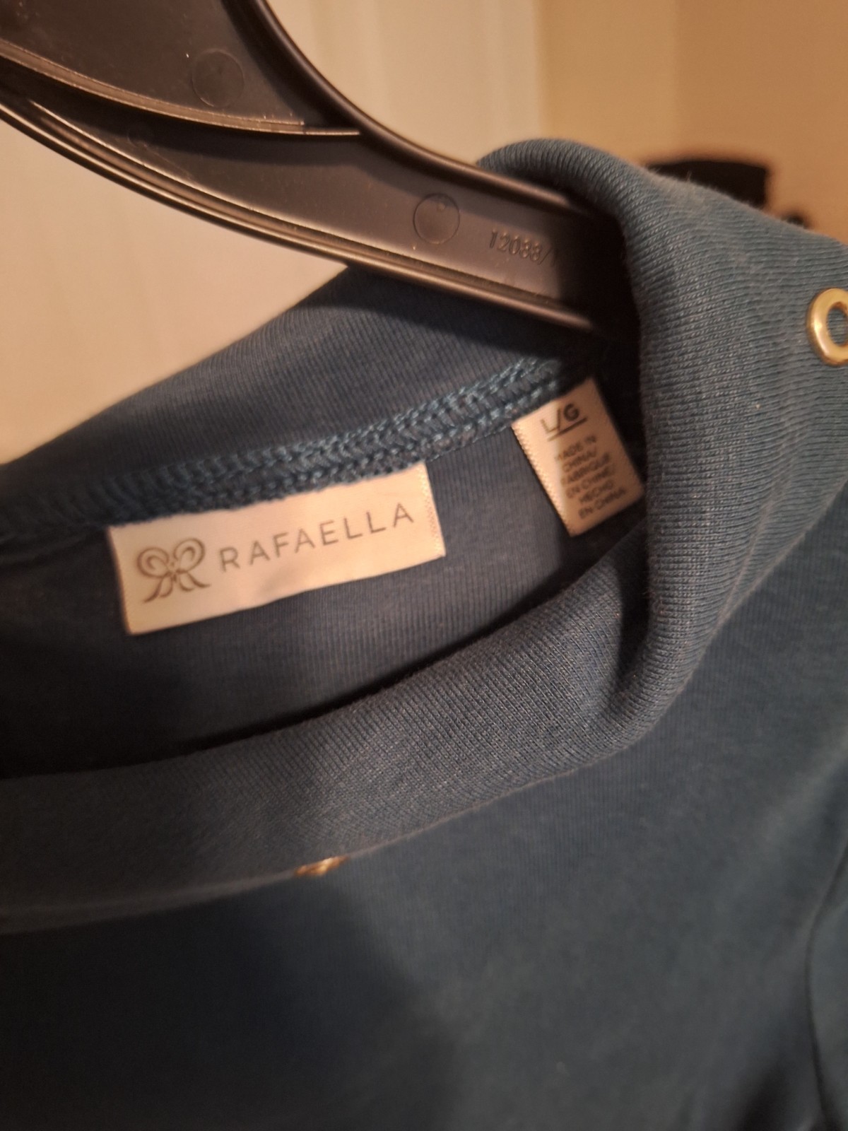 Rafaella Blue Solid Knit Collared Grommet 3/4 Sleeve Pullover Top L