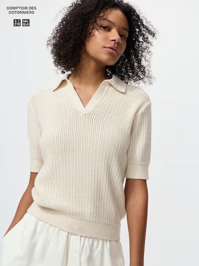 UNIQLO Cotton Pointelle Skipper Polo Sweater XS-XXL (Japanese Size) Women NWT