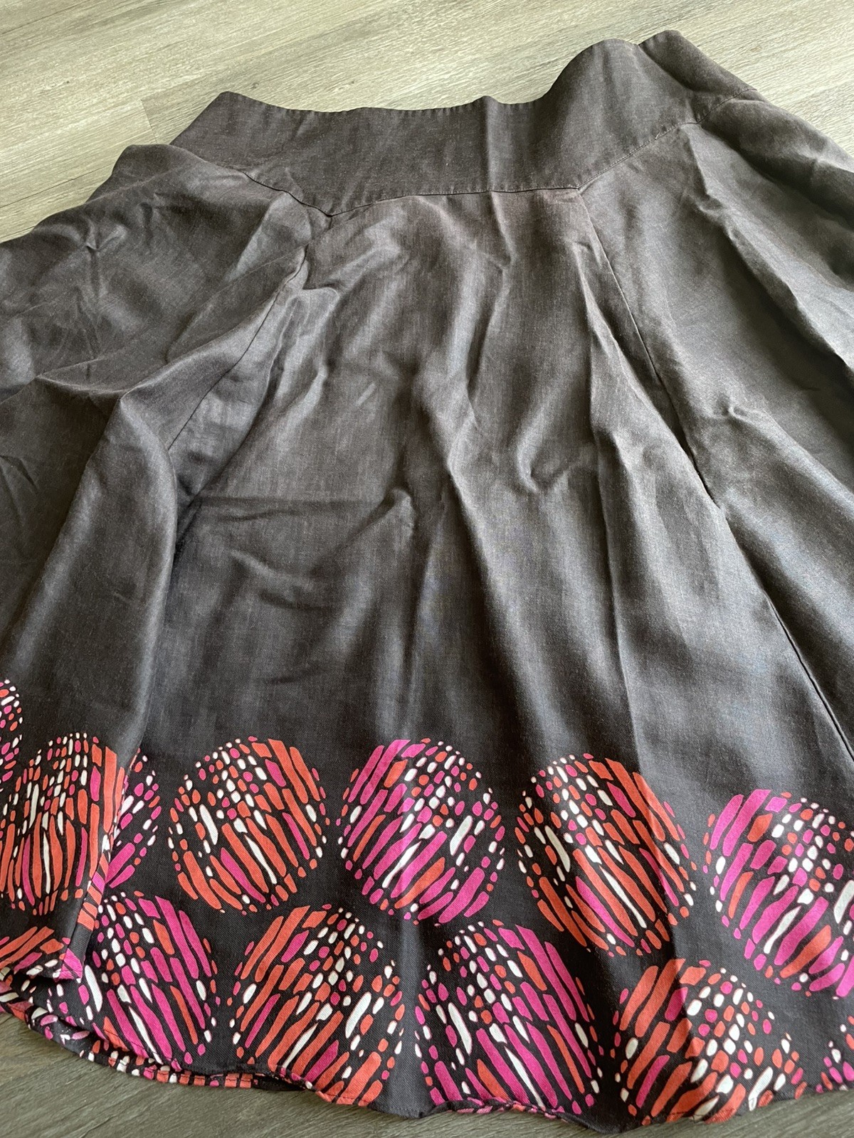Madison Womens Brown Flowy A Line Midi Skirt 16 Boho Artsy Abstract Circle Print
