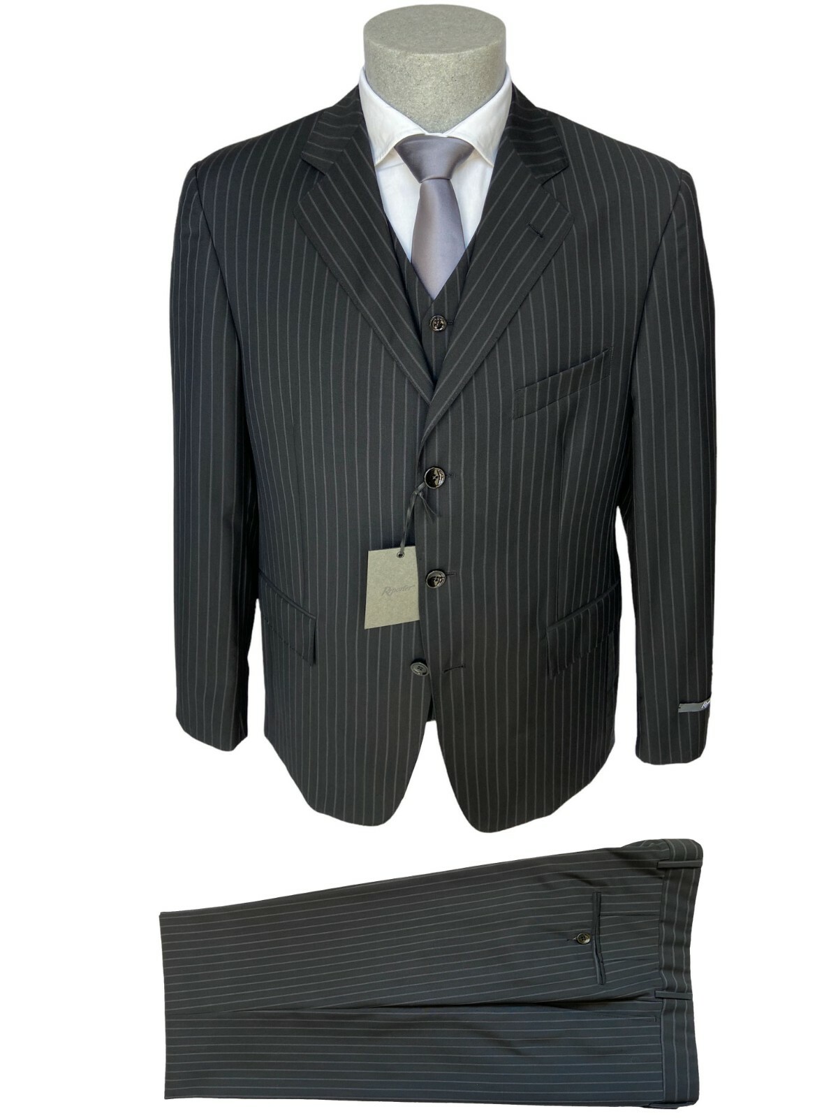 REPORTER men’s dress, size 52 DROP 6 3 pcs, grey pinstripe fresh WOOL, 70% discount