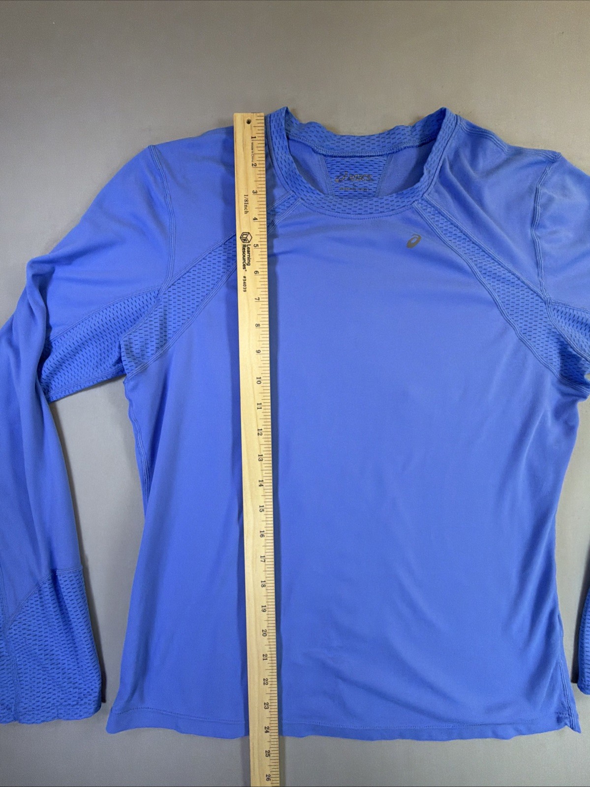 ASICS Women Long Sleeve Running Shirt L Large Blue Mesh Ventilation Athletic Top