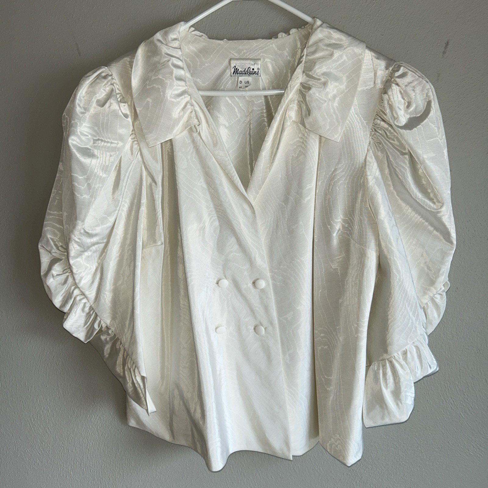 Madeleine Ivory blouse Gathered collar & sleeves Baumwolle Cotton US 16 Vintage