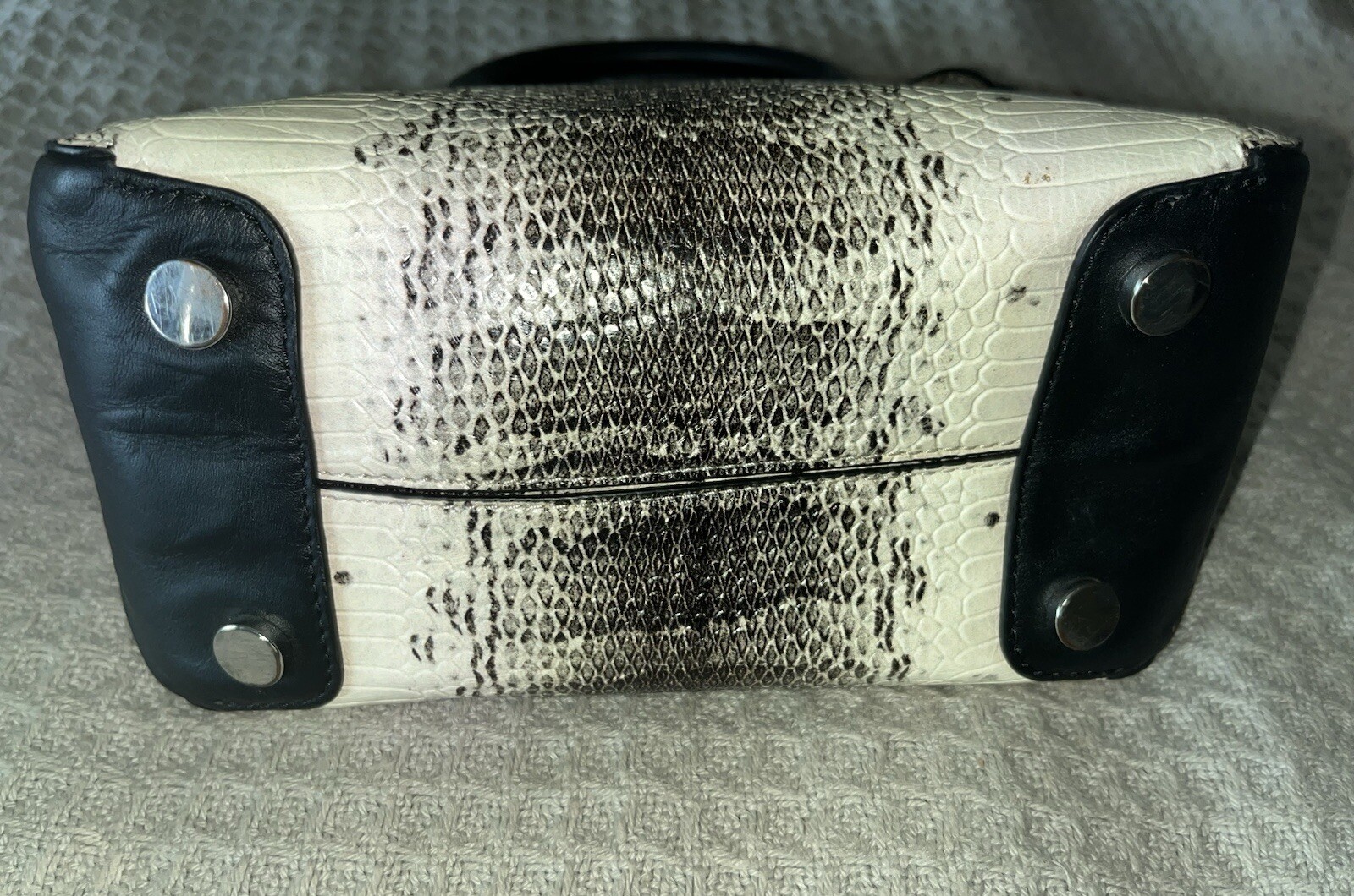 Michael Kors Nolita Mini Messenger Embossed Leather Off White Black Snakeskin