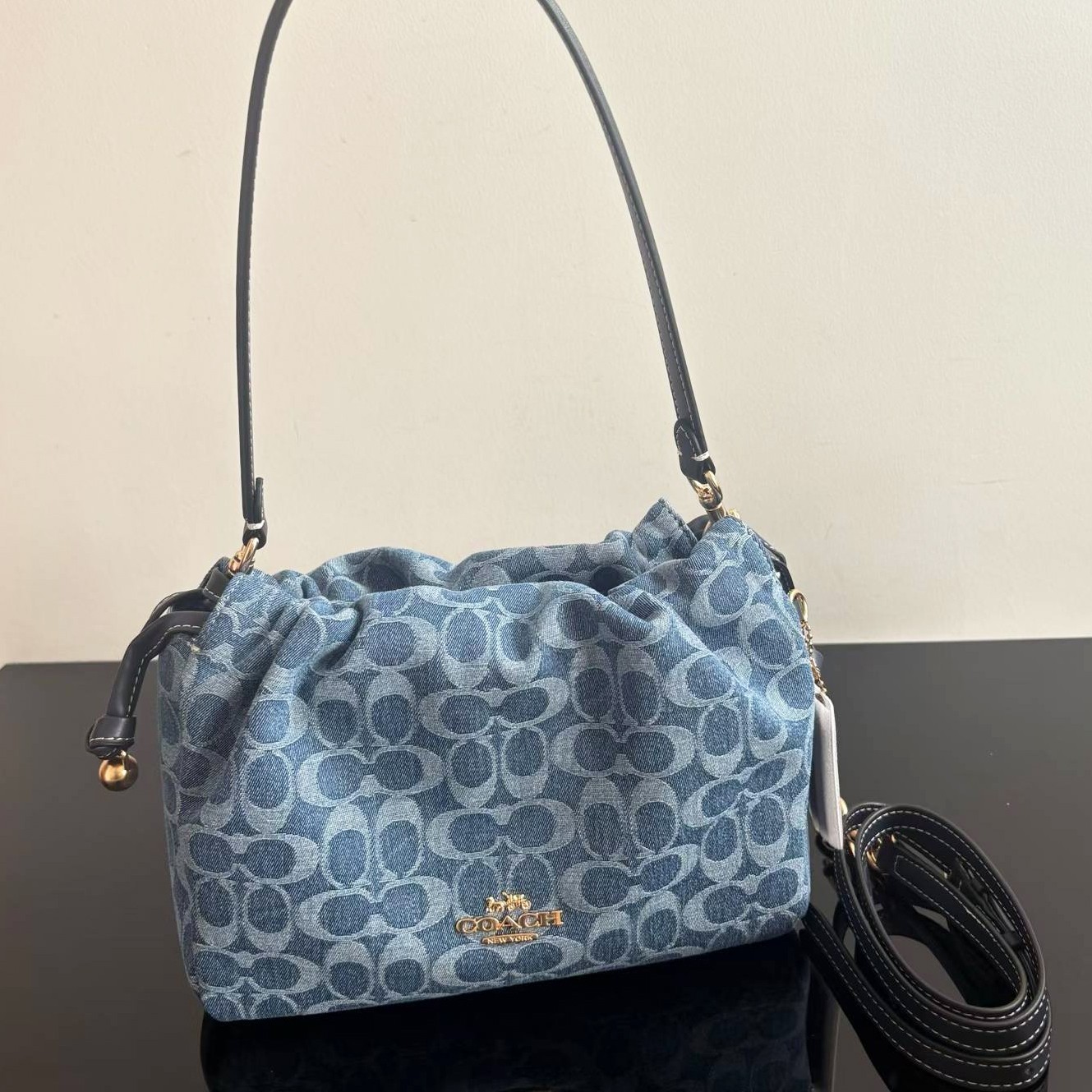 COACH Faye Drawstring Bag In Signature Denim Blue CDB94 F/S JP [DDP]