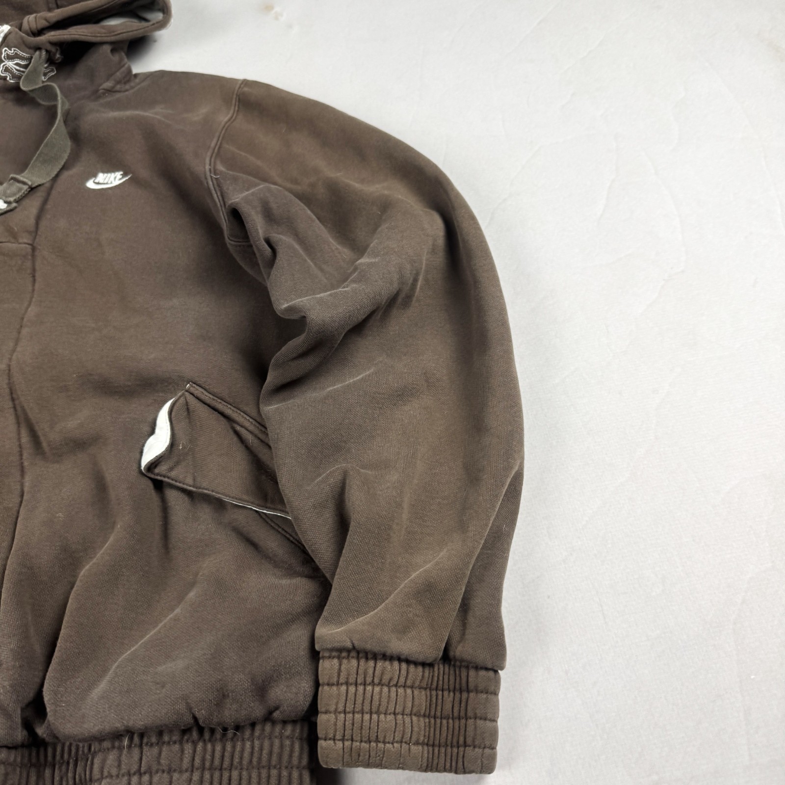 Womens Nike Y2K Full Zip Hoodie Brown Faded Heavyweight Sweatshirt Minimal Sport