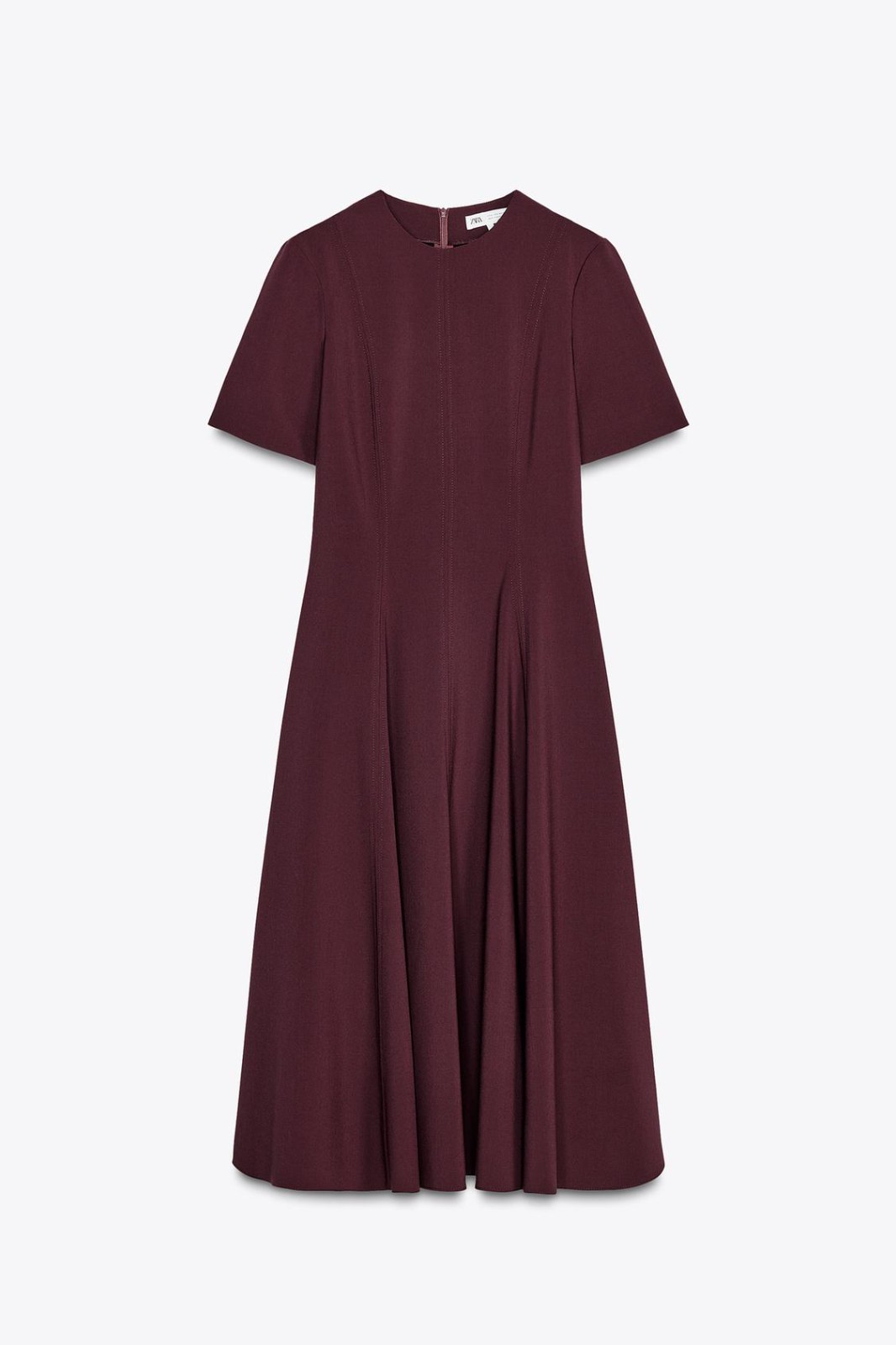 ZARA NWT WOMAN SS25 GODETS MIDI DRESS ZW COLLECTION BURGUNDY 2648/952_S-XL
