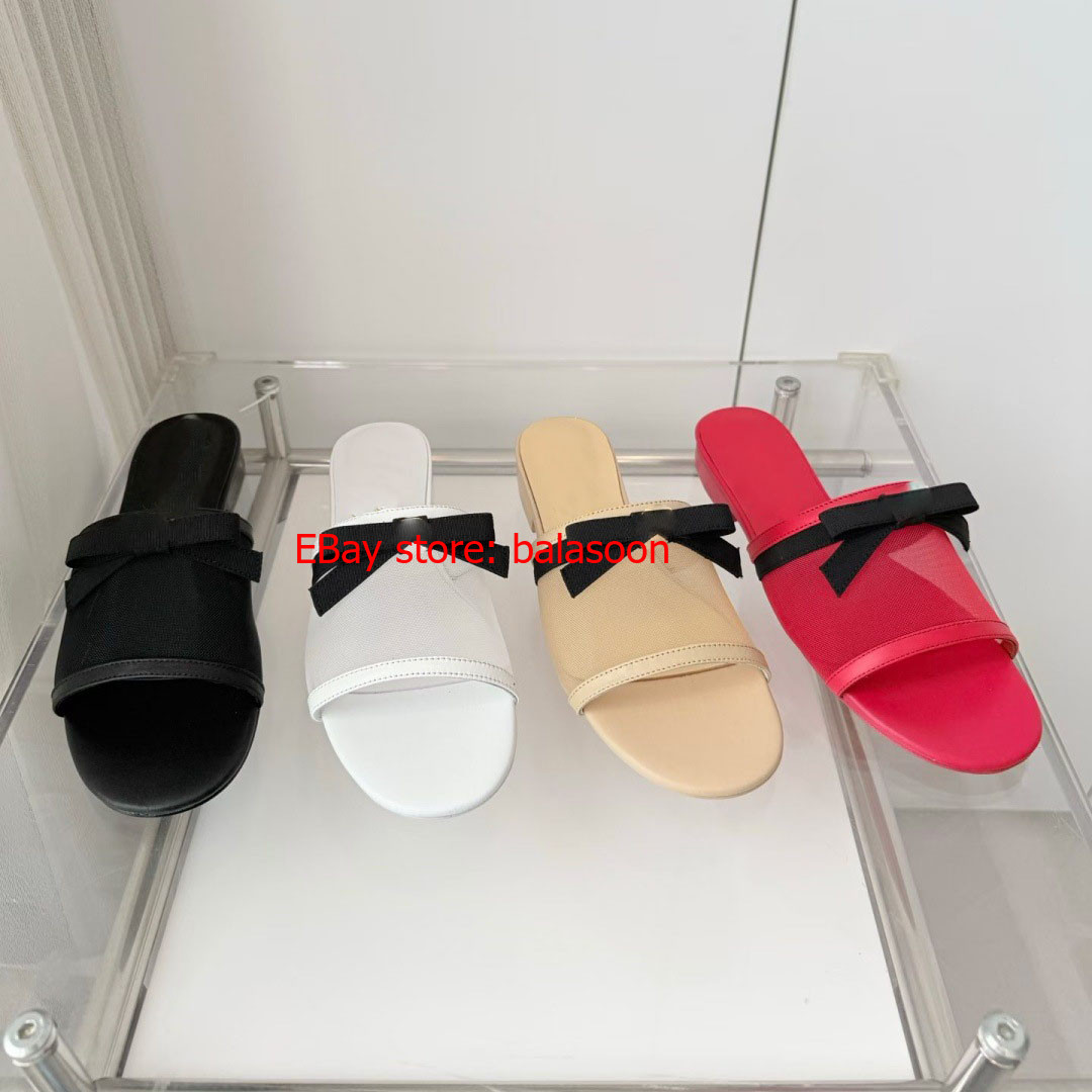 bow low-heeled slippers spring and summer 2026 mesh slippers comfortable 35-40