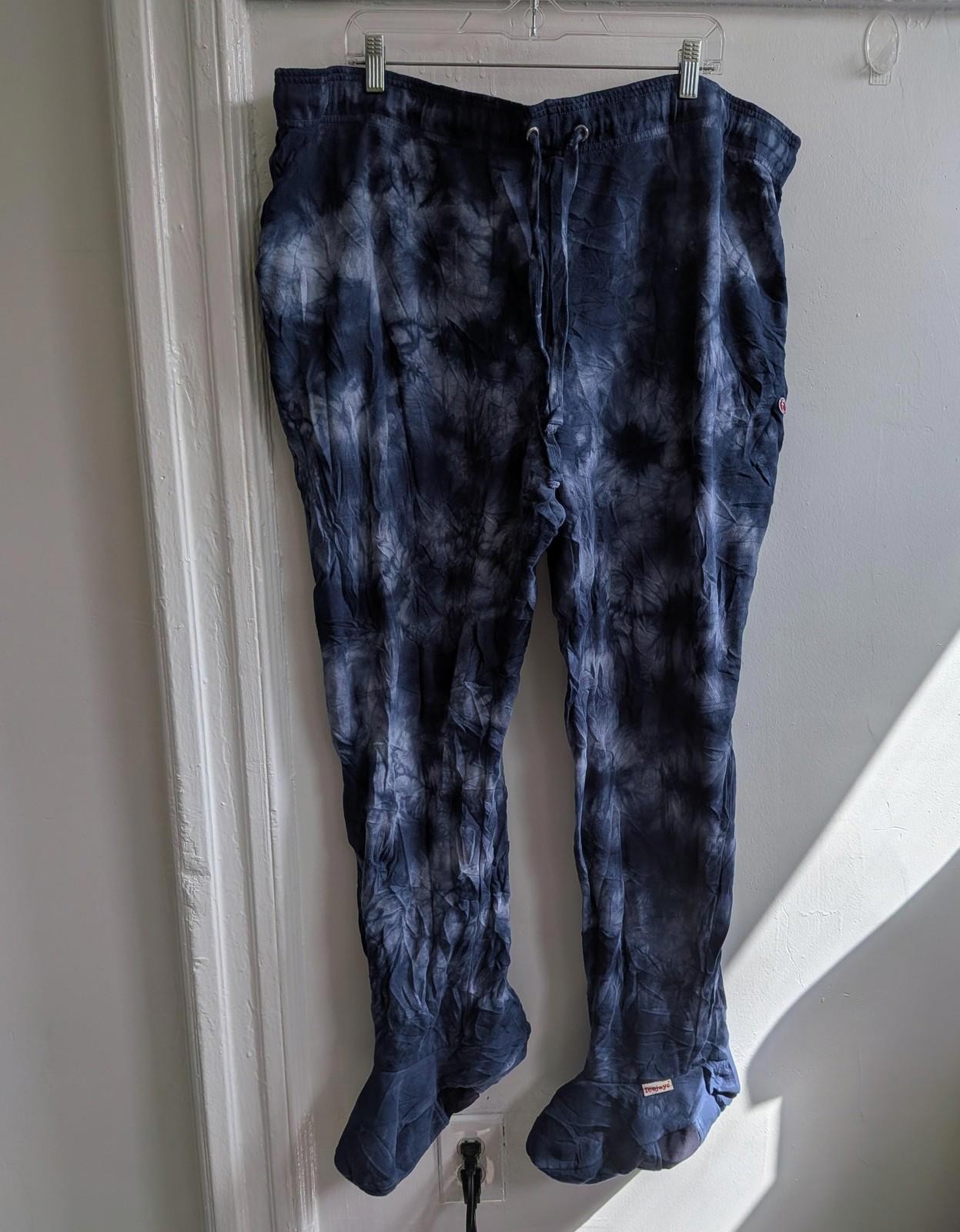 Feejays Pants Mens 2XL Blue Tie Dye Fleece Footed Lounge Sweatpants Winter