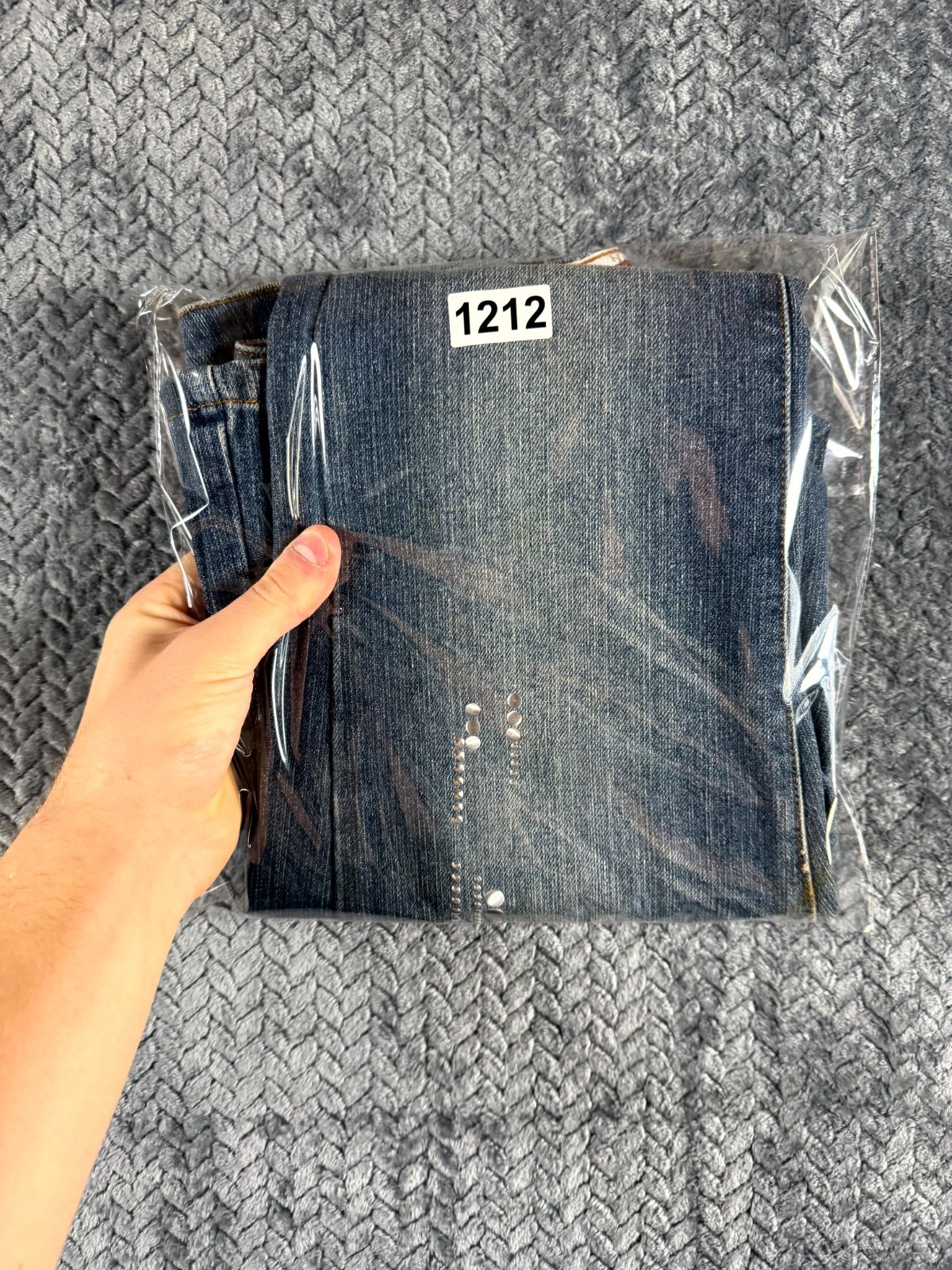 Vintage Hint Flare Jeans Womens 1 Blue Denim Cotton Studded Distressed Mid Rise