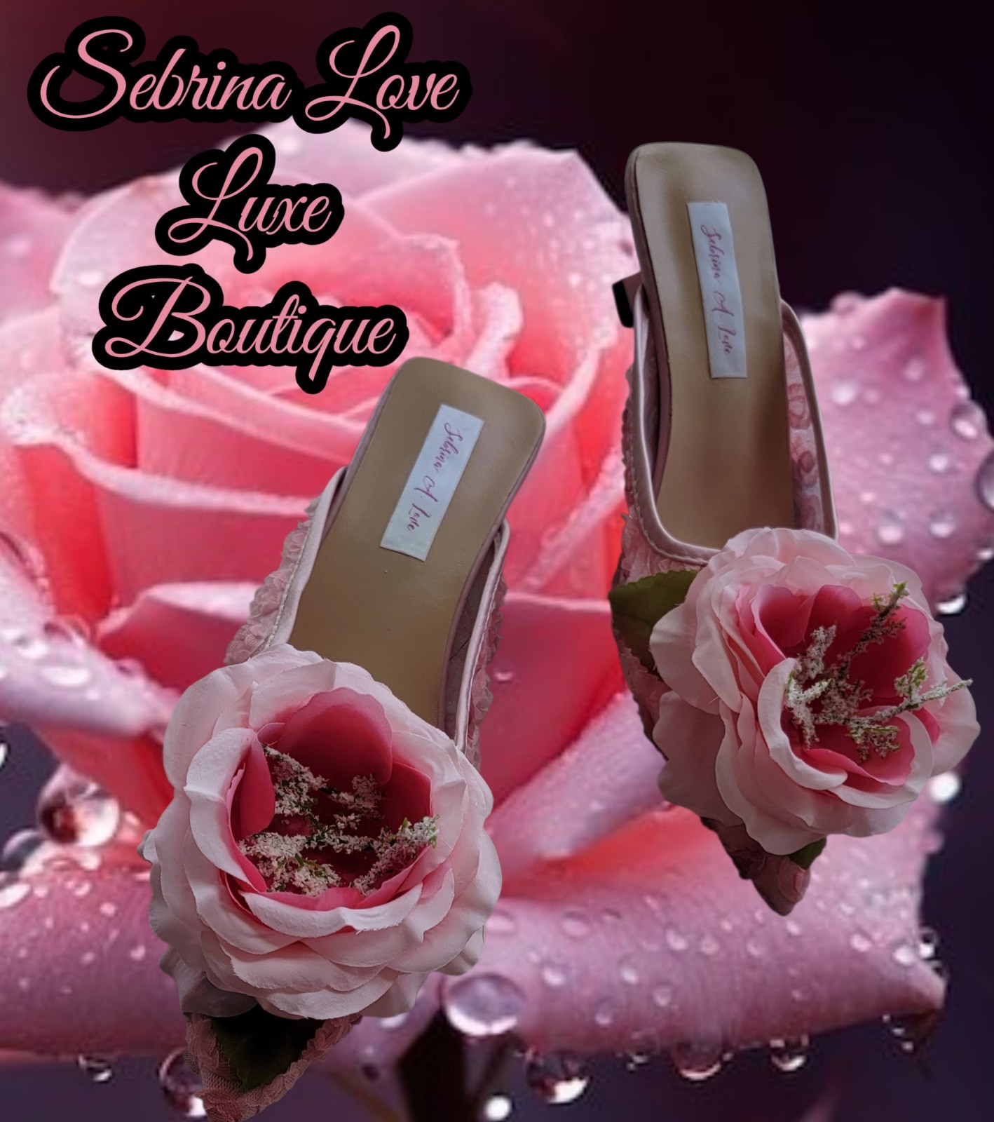 “ELEANA ROSE” Pink Rose Tulle Kitten Heel Mules (Size 8) Production 2 Weeks