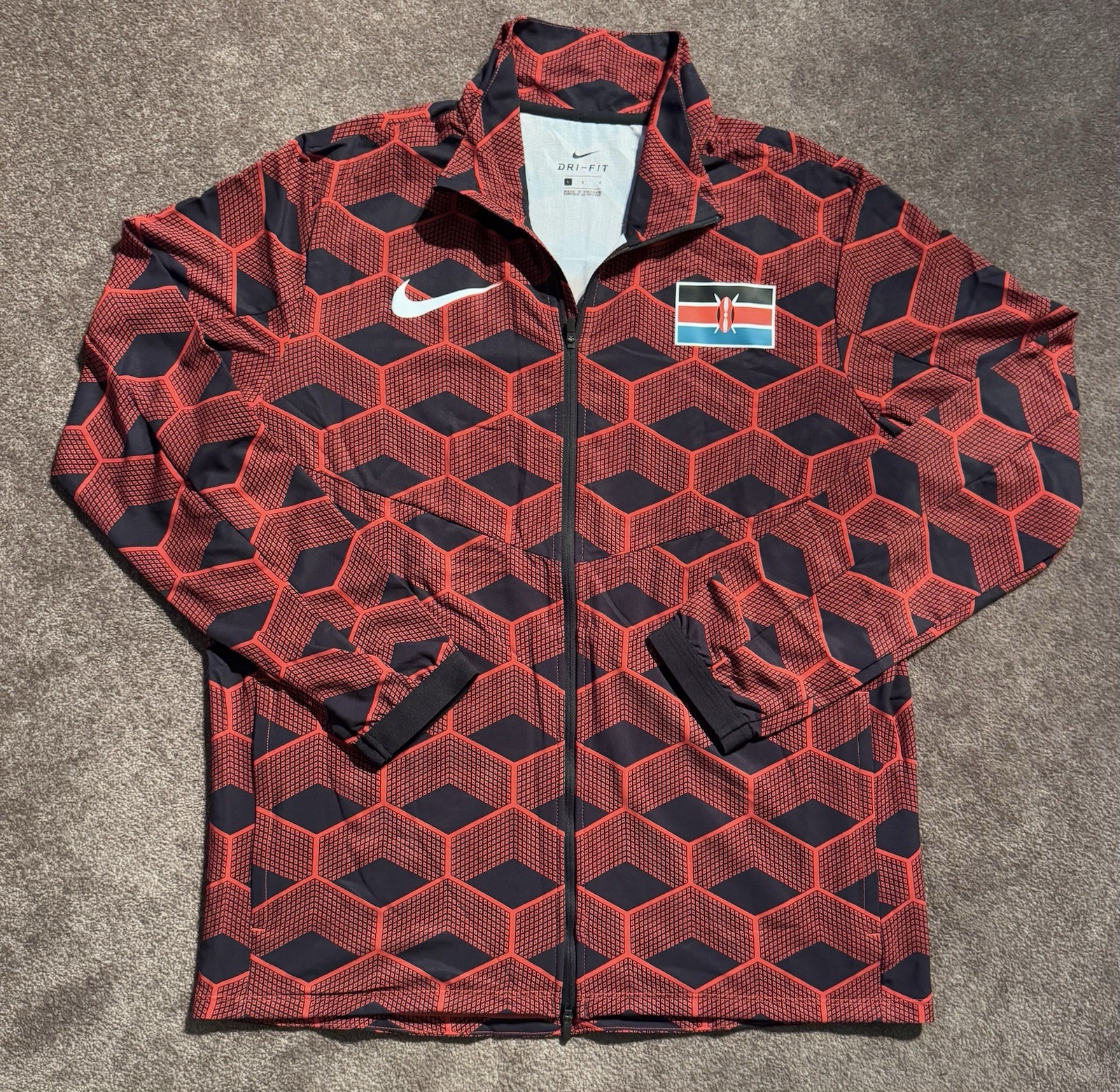 NWOT Nike Kenya Track & Field Podium Jacket Sz L Red All Over Print AOP New