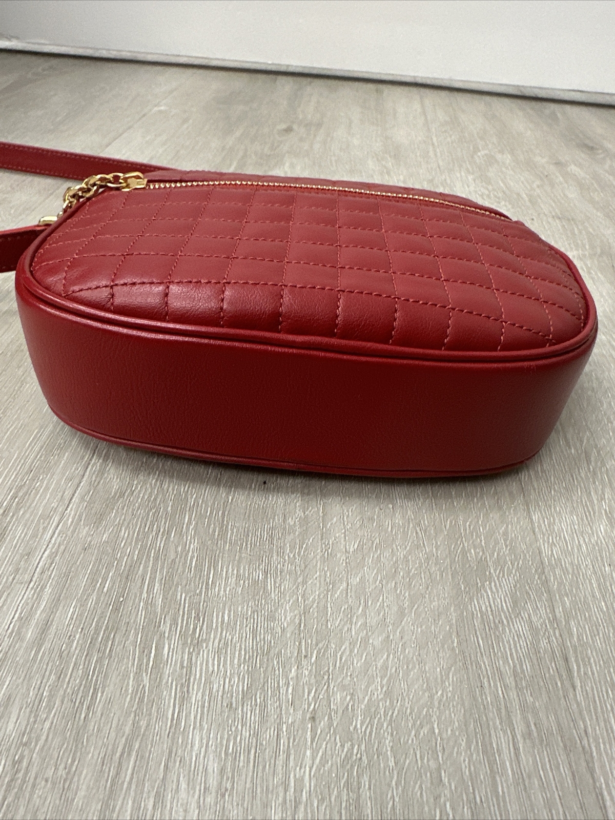 CELINE C Charm Small Quilted Calfskin Leather Camera Bag Red
