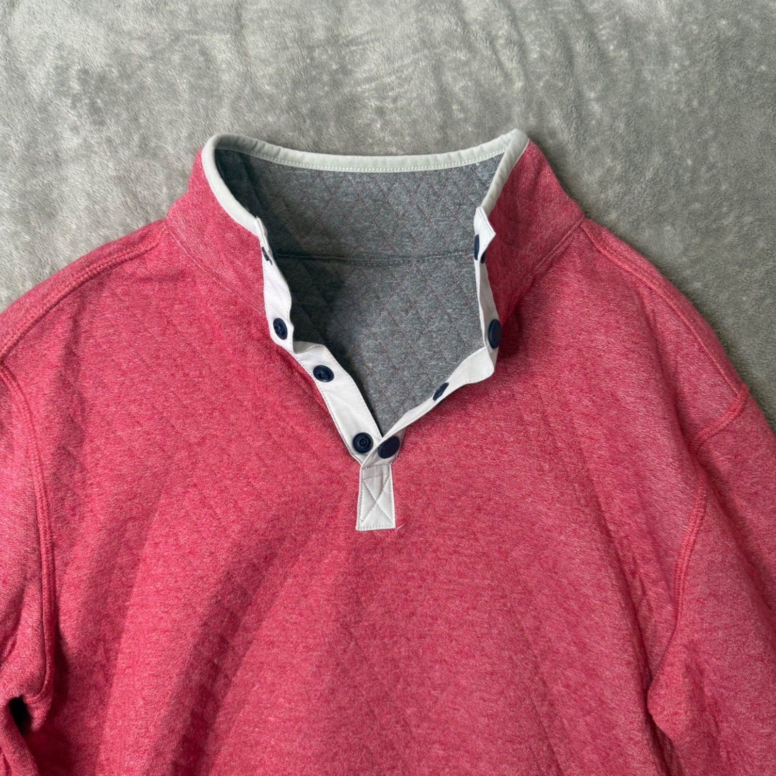 Southern Tide Reversible Quilted Pullover Mens S Red Gray Nautical Layering