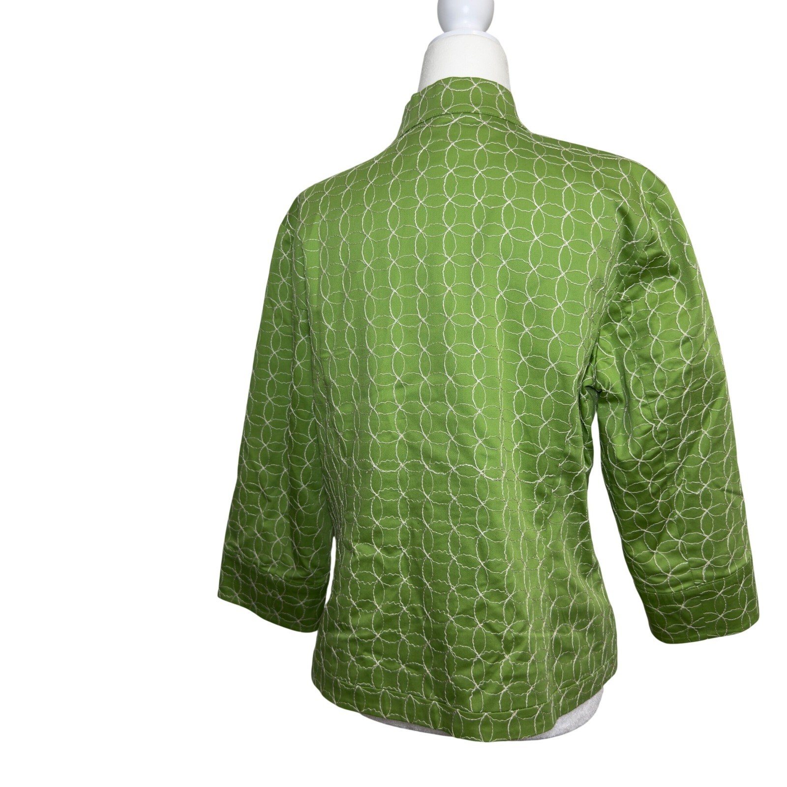 Coldwater Creek Lime Green Embroidered Blazer Mandarin Collar Open Front