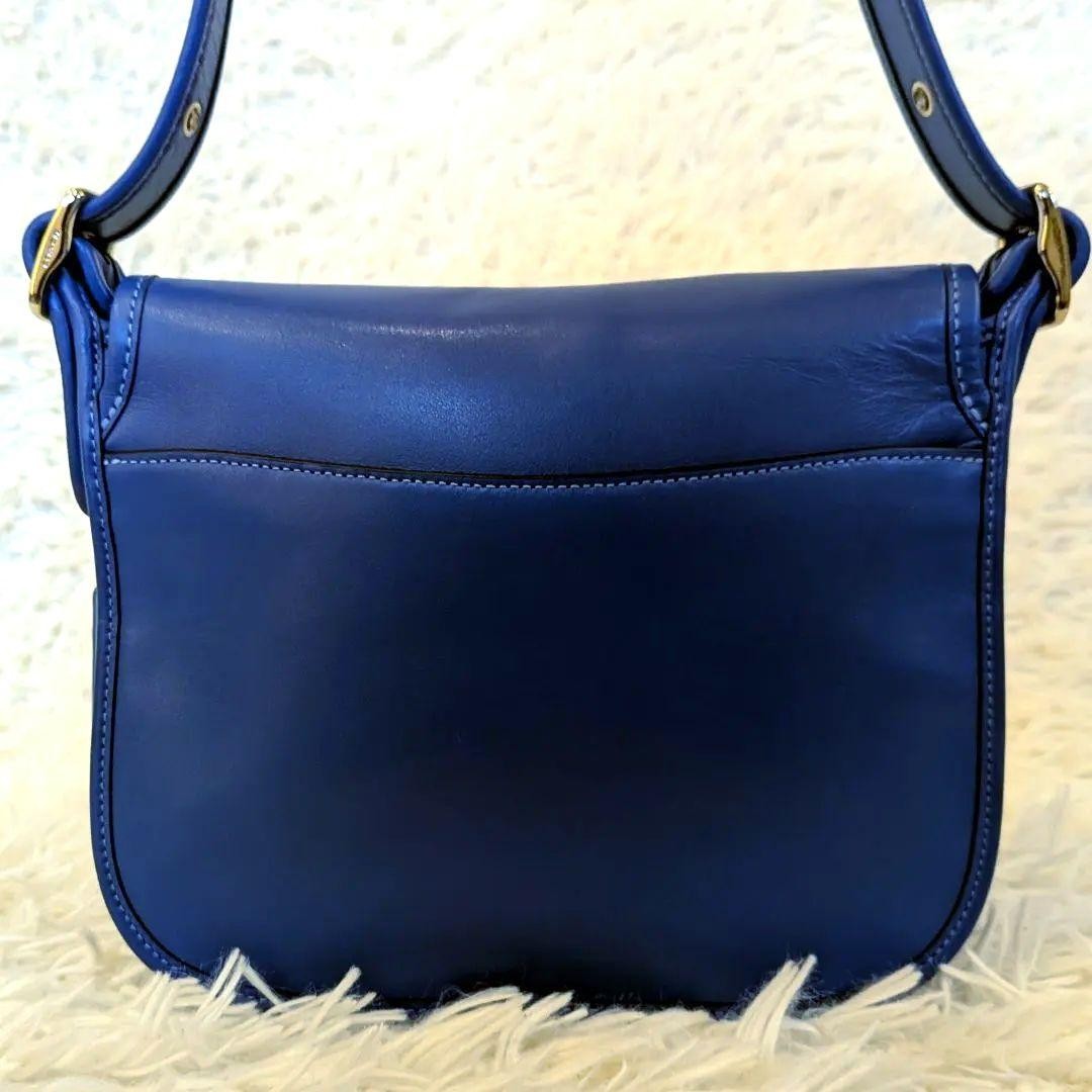Coach Blue Studded Leather Shoulder Bag 8.3×7.9×3.1in Used