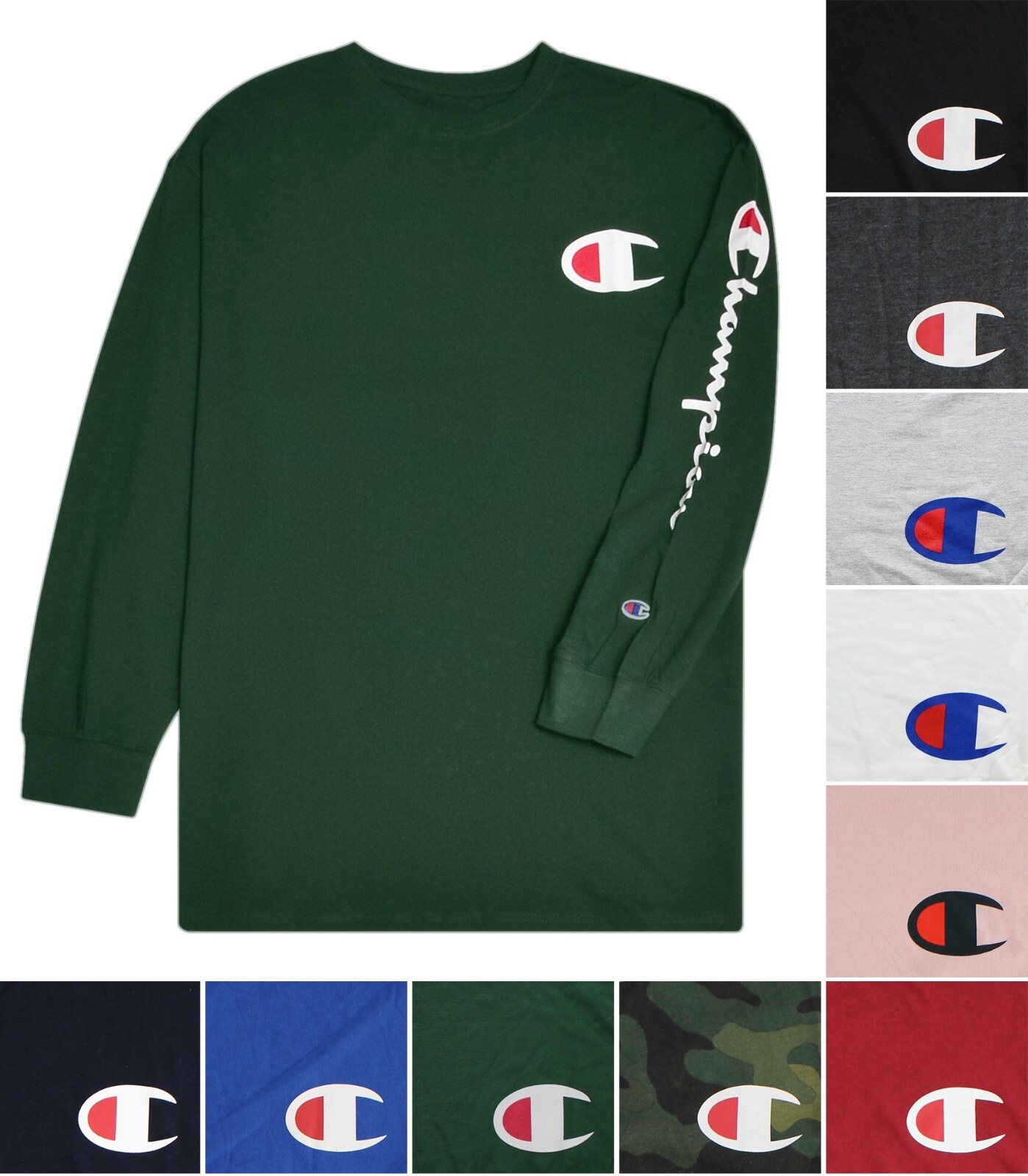 Champion Men’s Classic Jersey T-Shirt Big & Tall Crew Neck Tee Long Sleeve Logo