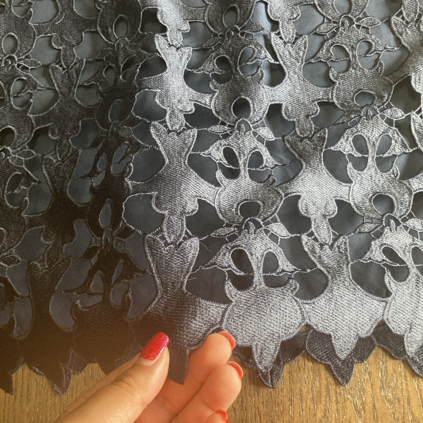 Loft Eyelet Lace Overlay Knee Length Navy Blue A Line Skirt
