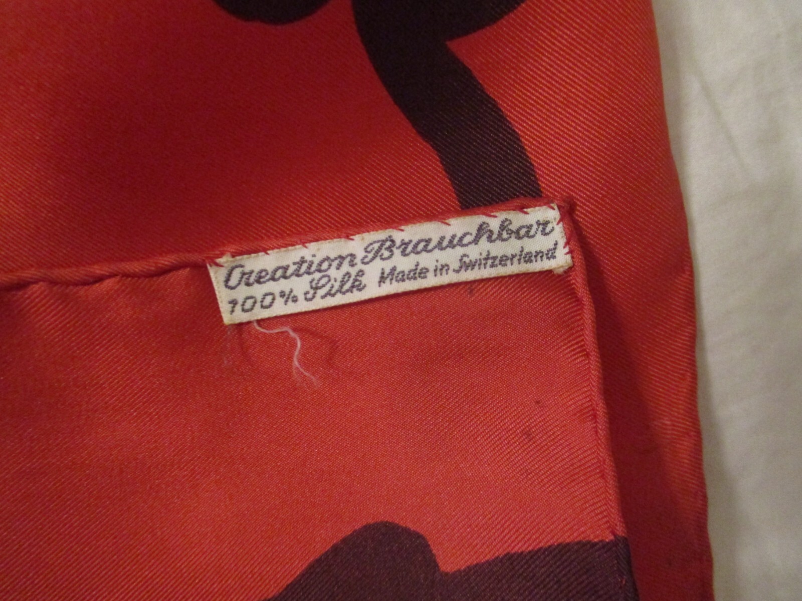 Creation Brauchbar Red Brown Abstract 100% Silk Square Scarf 25″ Switzerland