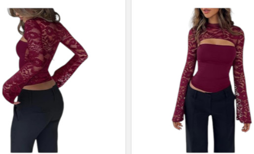 XUIQX Burgundy Floral Lace Top NWOT M Sheer Long Sleeve Bodycon Whimsigoth Goth