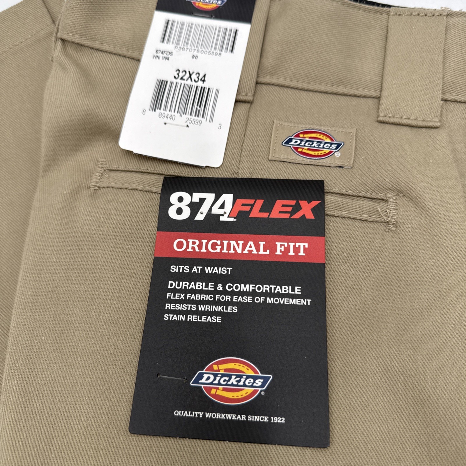 Dickies Work Pants Mens 32 x 34 874 Flex Original Fit Desert Khaki Classic