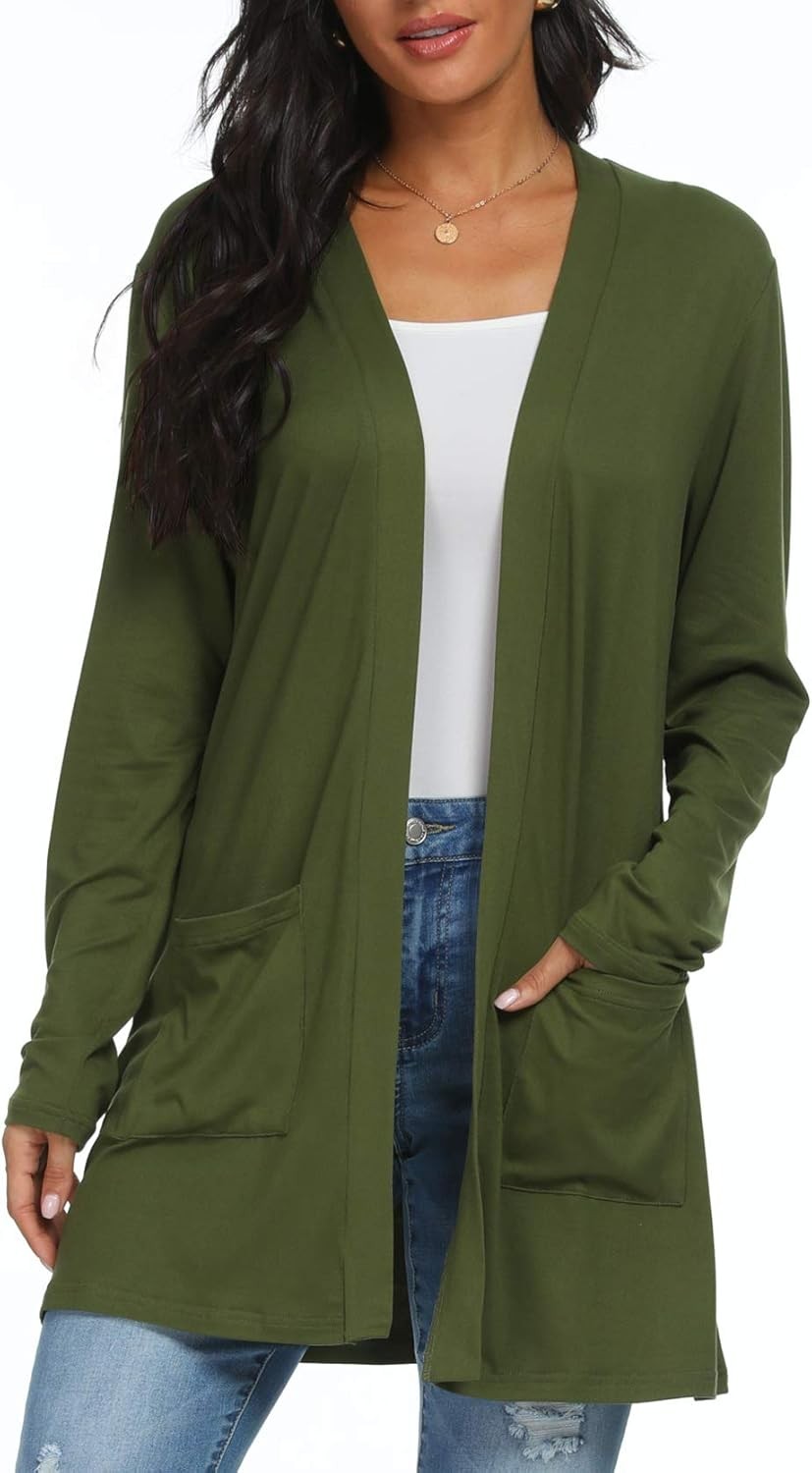 Womens Open Front Long Sleeve Cardigan Lightweight Casual Knit Sweater
