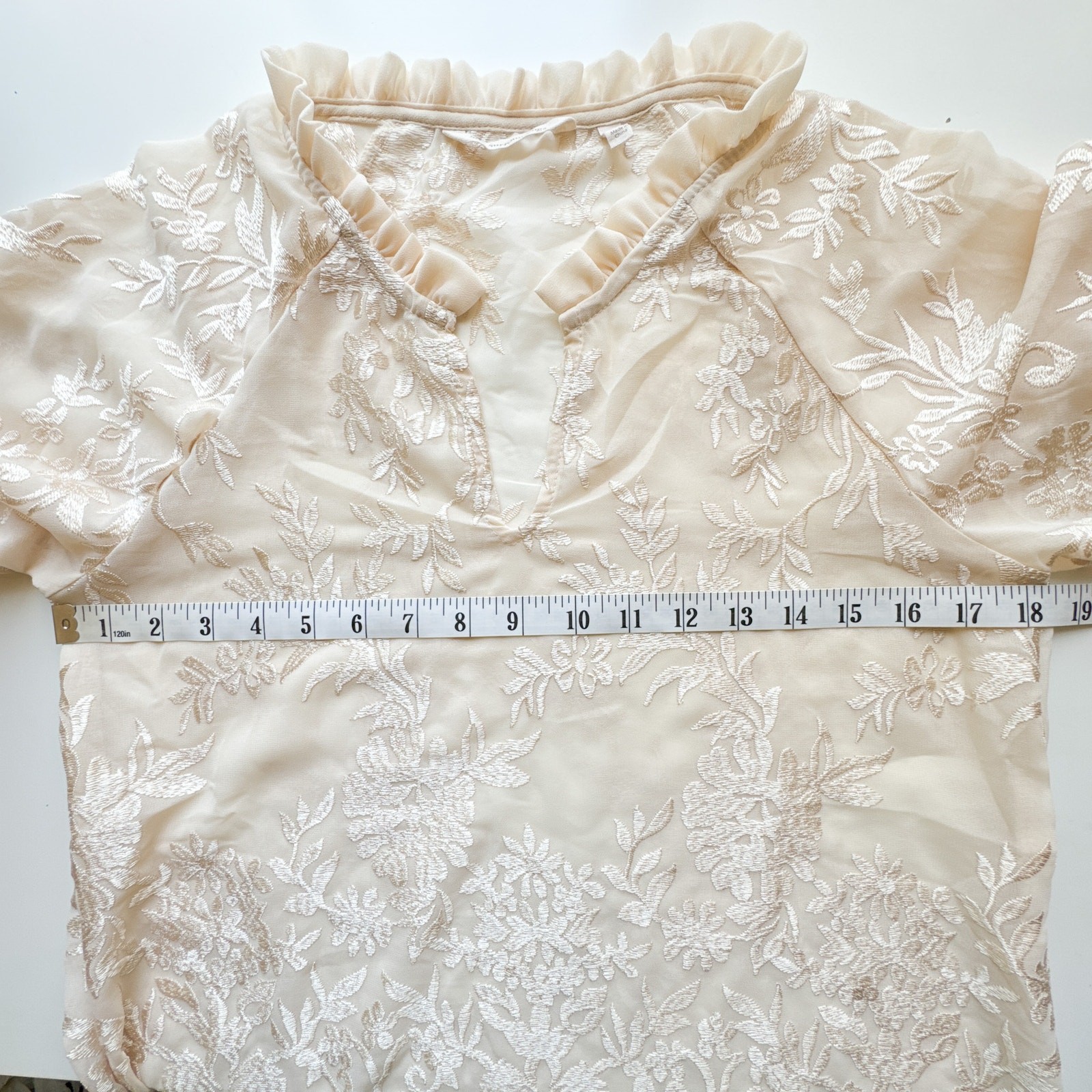 Soft Surroundings Ivory Embroidered Sheer Tunic Blouse XS Romantic