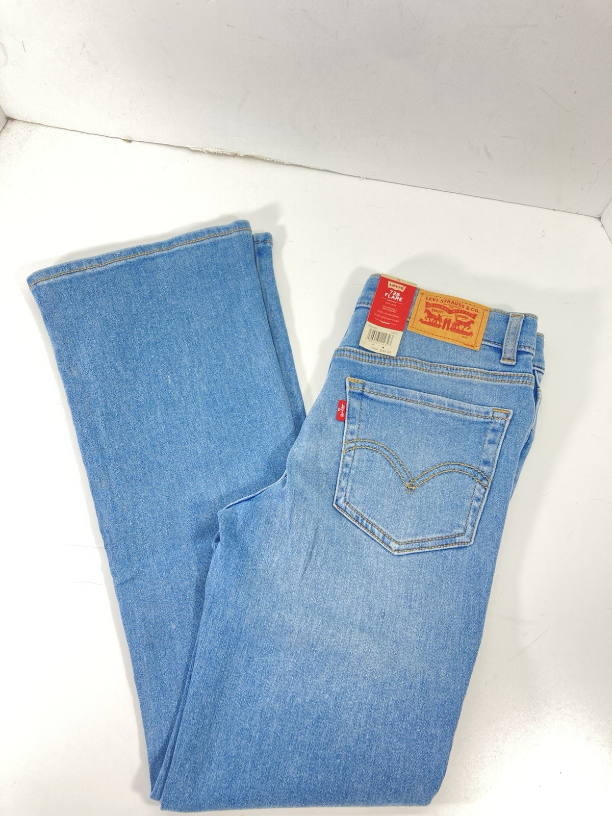 Levis 726 Flare Jeans Girls 12 26X28 Blue Denim Stretch Adjustable High Rise NWT